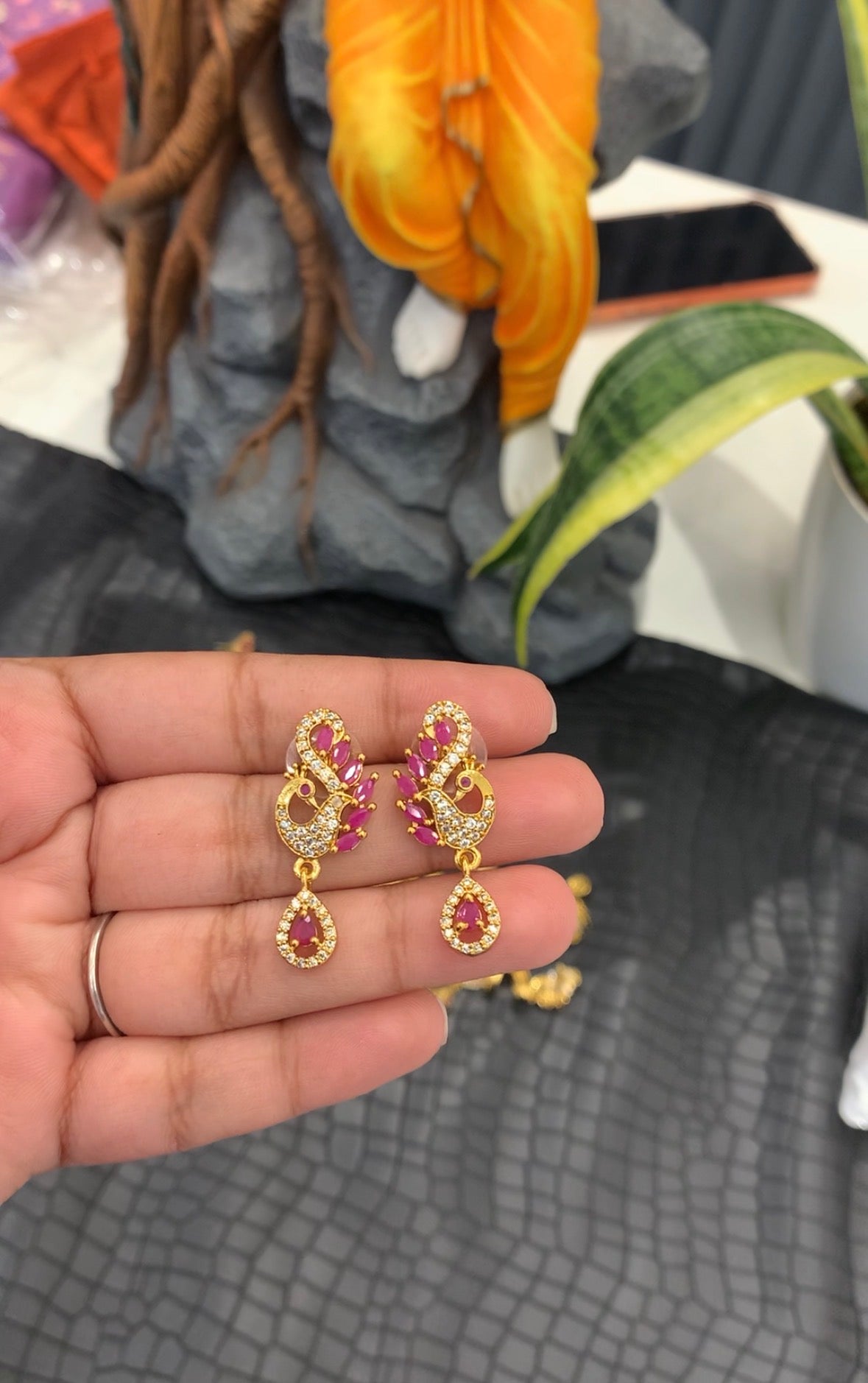 Beautiful peacock ruby stone earrings with pushback