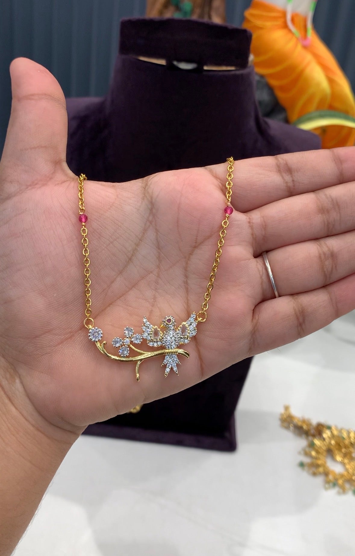 Beautiful chandraharam chain with diamond replica chain 18inchs