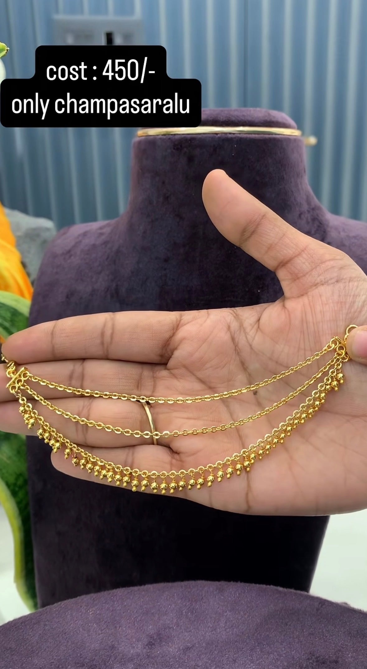 Beautiful customised champaswaralu with chandraharam and gold beads