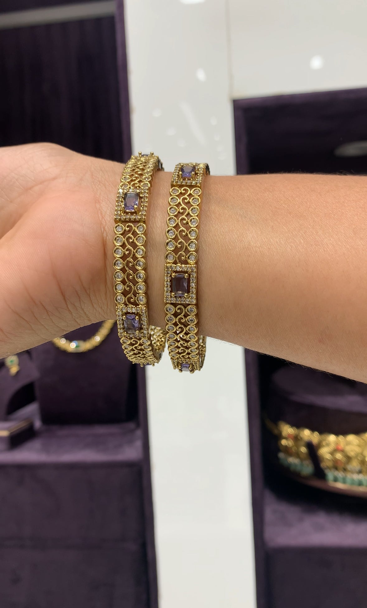 Beautiful trendy lavender stone bangles set of 2
