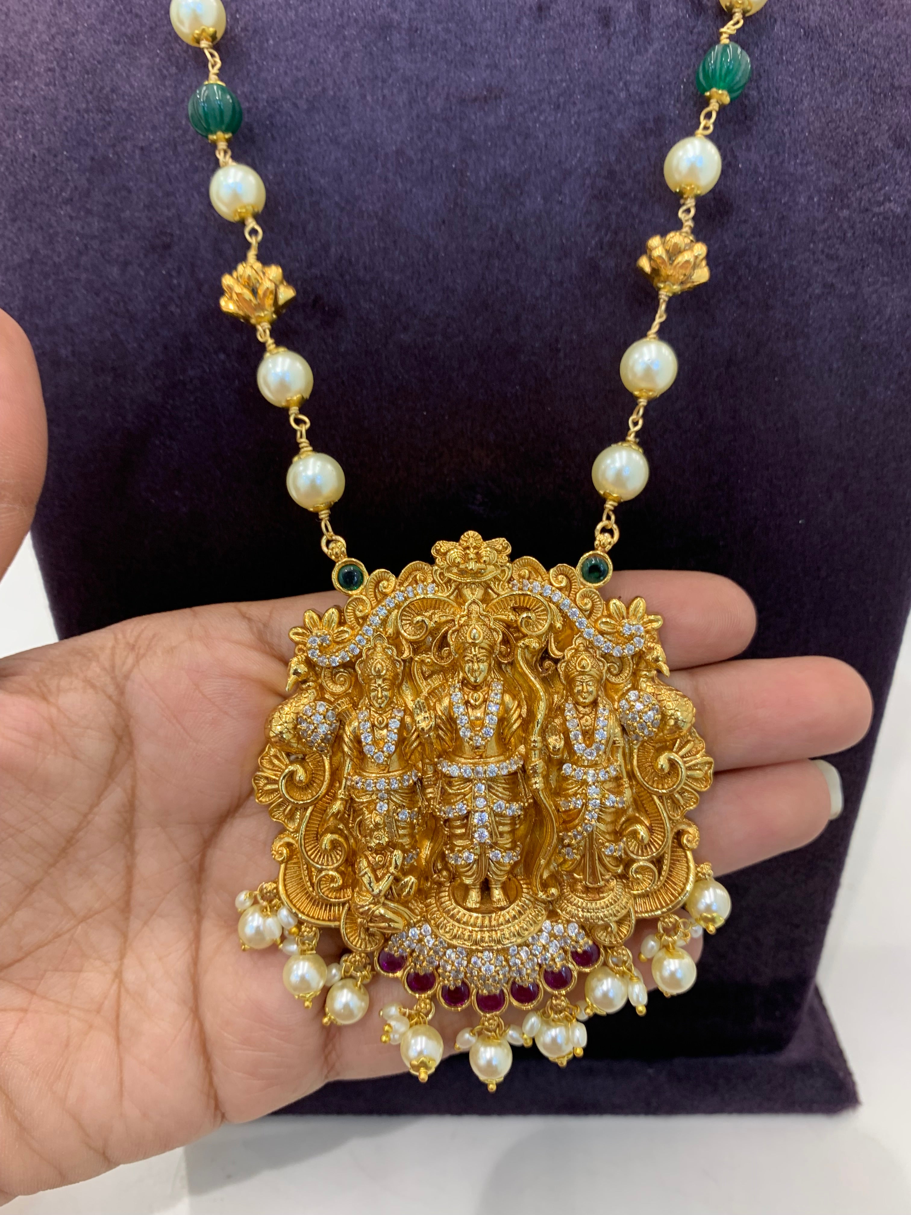 Beautiful Beads set with nakshi Ramparivar 3D locket set with Handmade Danda