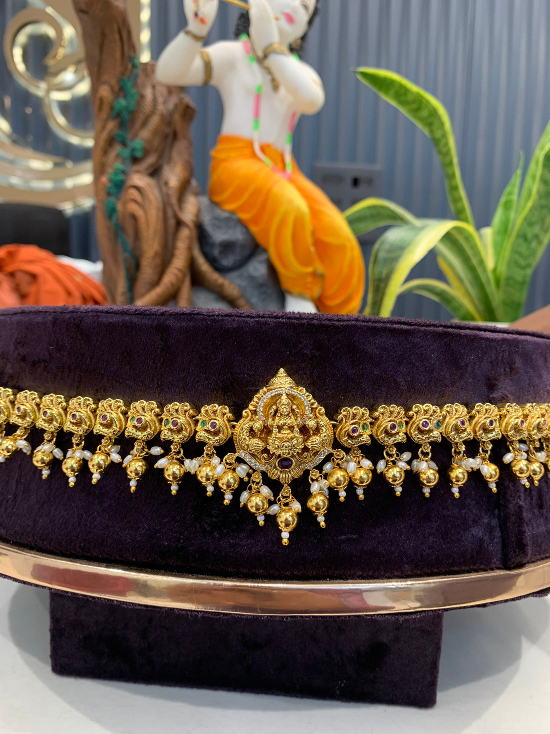 Beautiful Lakshmidevi Idol Chain Vaddanam With Gold Balls