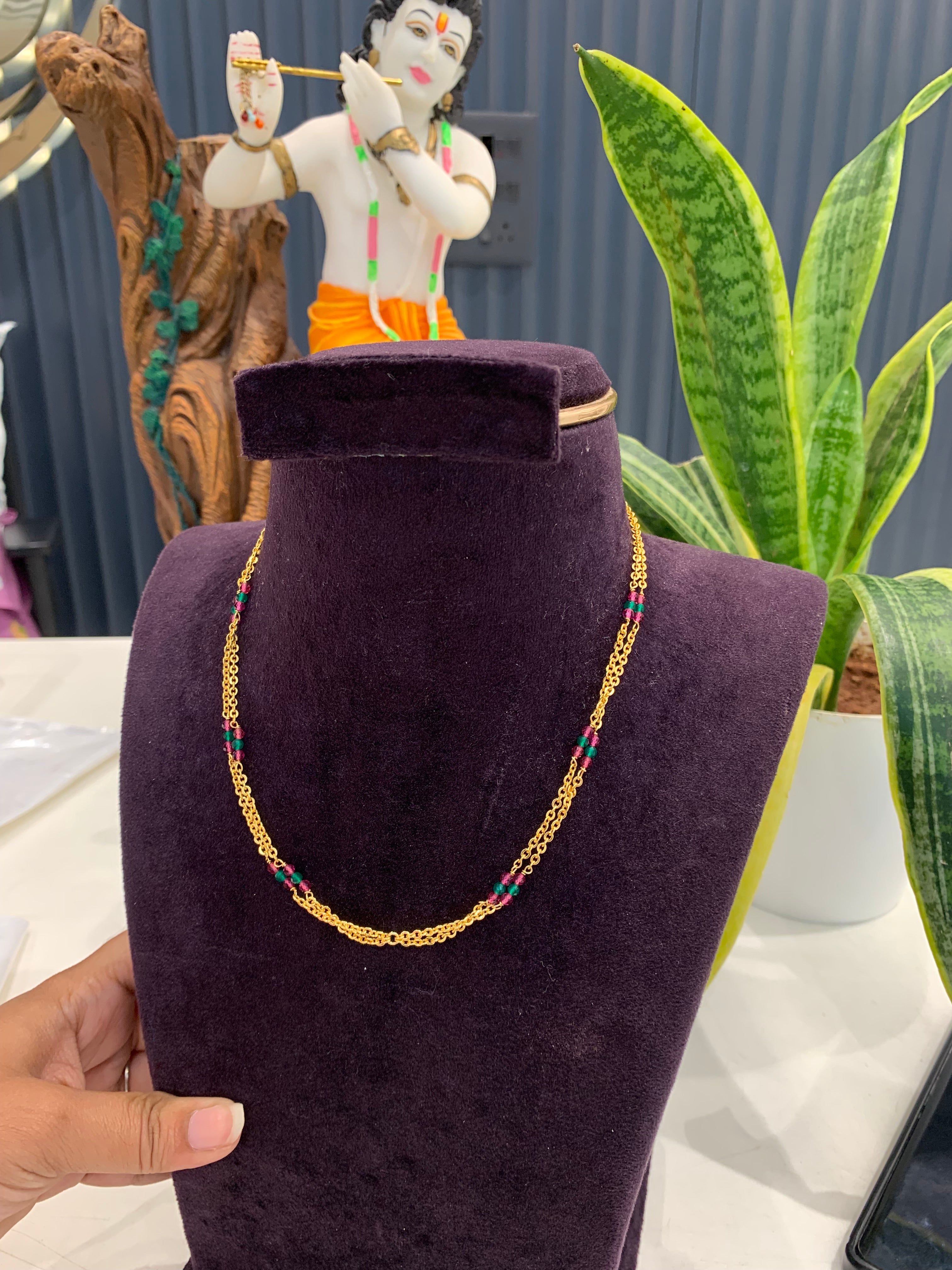 Beautiful customised 2 line chandraharam chain 18 inchs