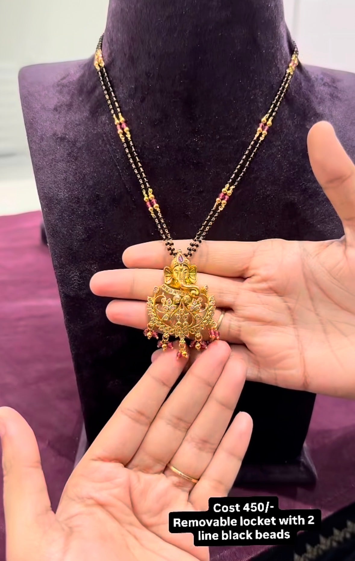 Beautiful Removable Ganesh Locket with 2line Blackbeads