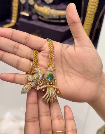 Beautiful Double Parrot locket with 3step Chandraharam Chain (24Inches)
