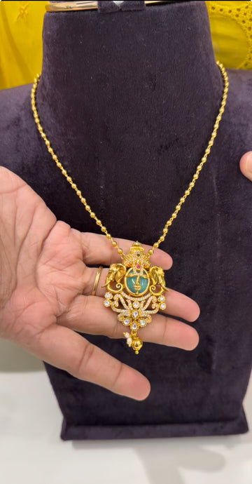Beautiful balaji pendant skyblue colour with gold boll chain 18 inches