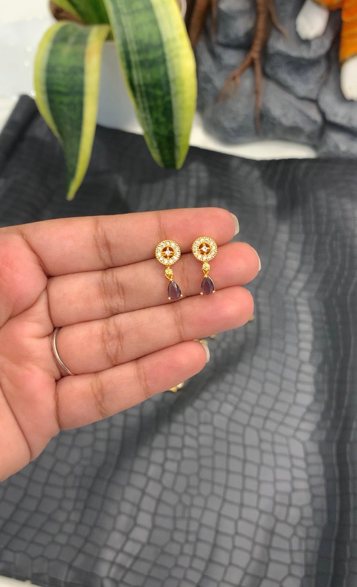 Beautiful purple stone push back earrings