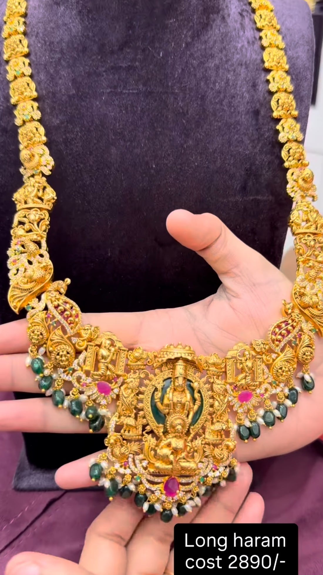 Beautiful lord balaji customised long haram with green beads