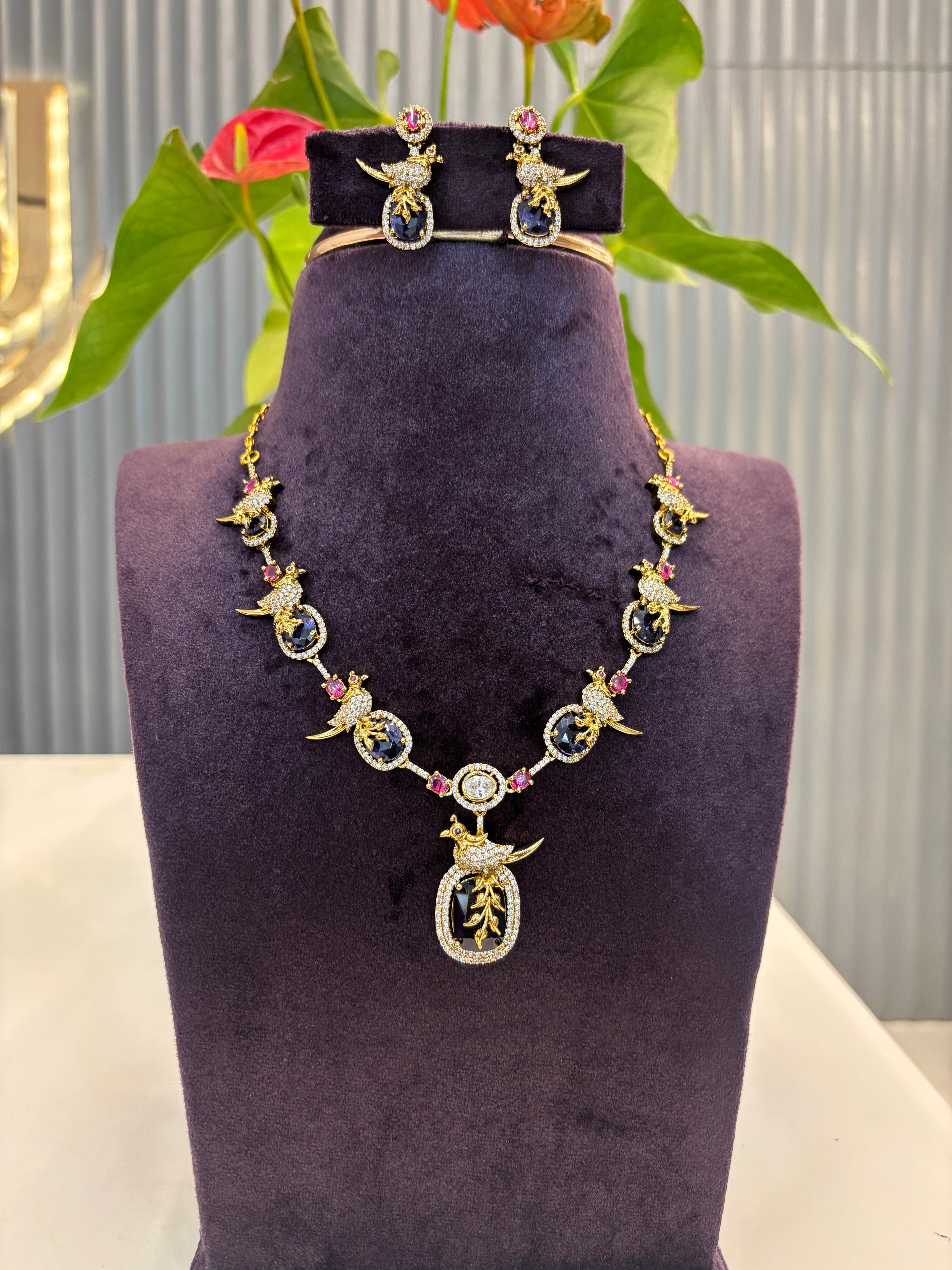 Beautiful Purple Stone parrot Necklace