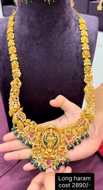 Beautiful lord balaji customised long haram with green beads