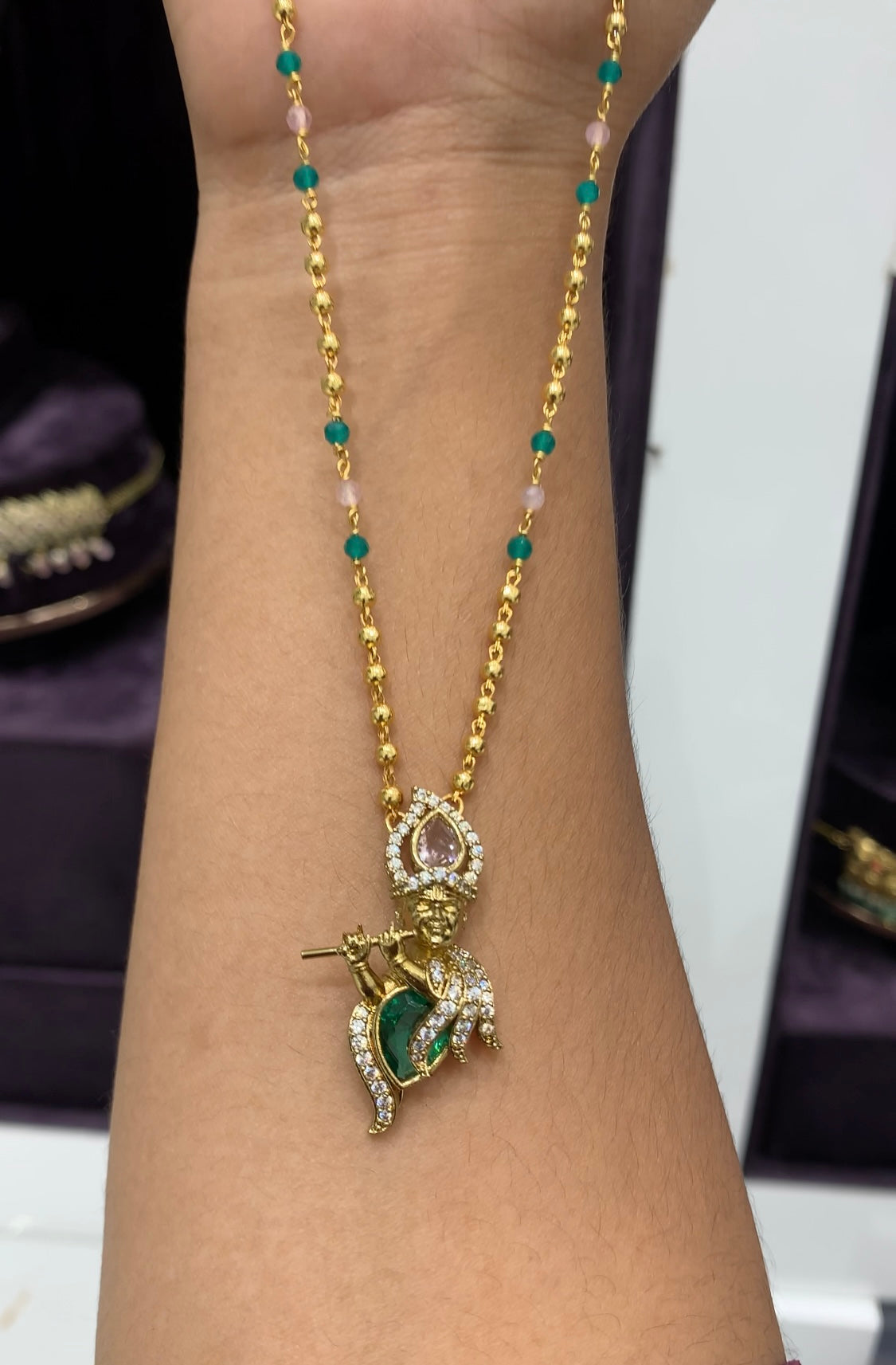 Cute Krishna locket with gold ball  chain