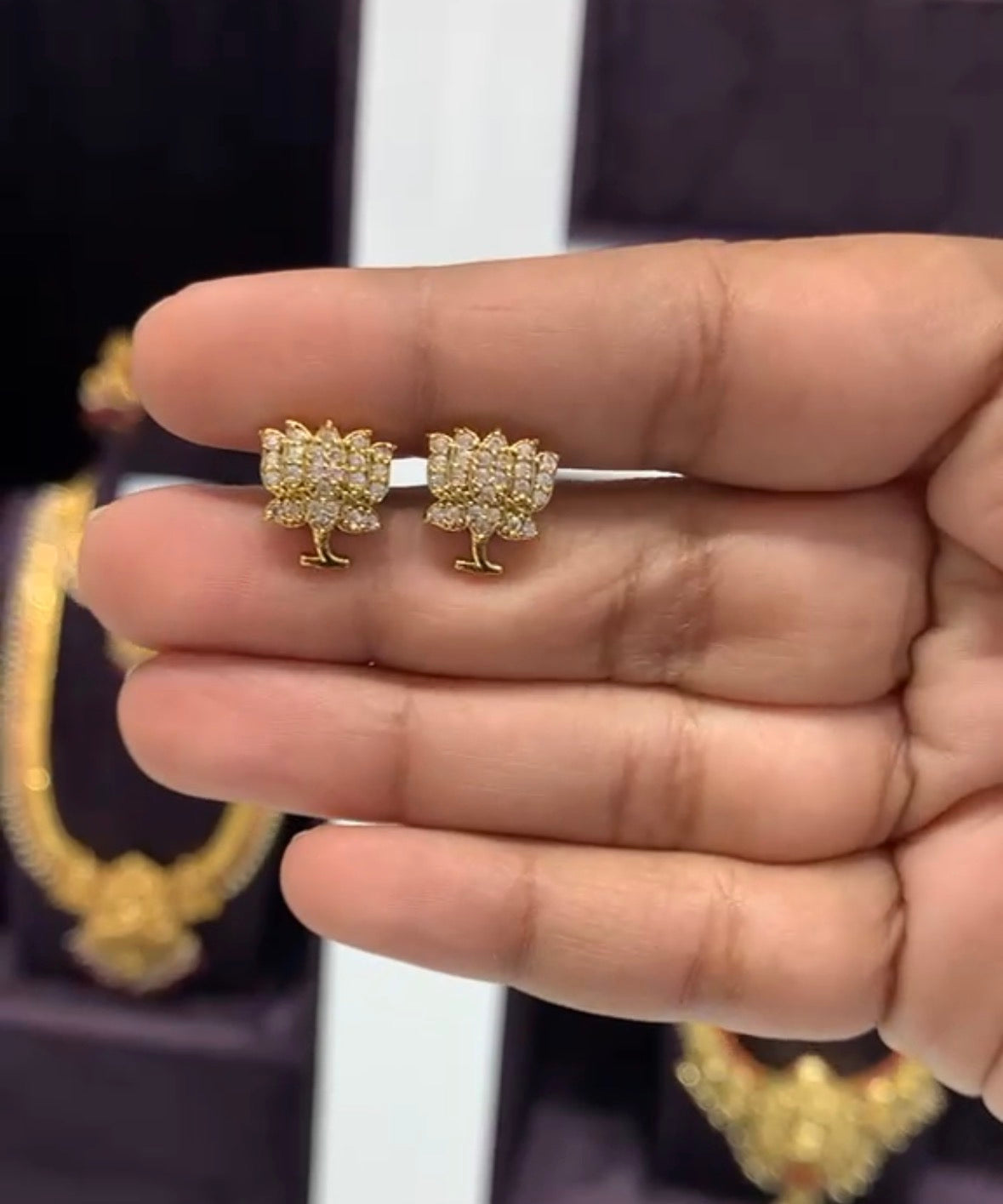 Beautiful white  lotus studs with screwback