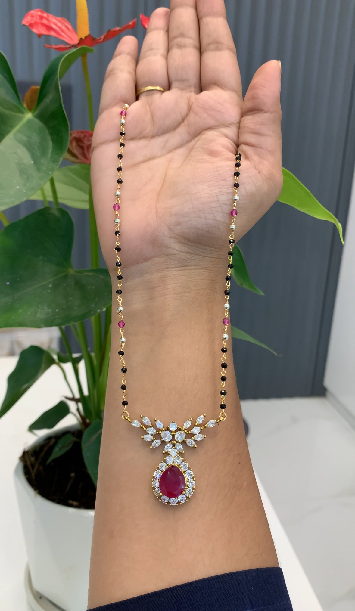 Beautiful ruby stone blackbeads