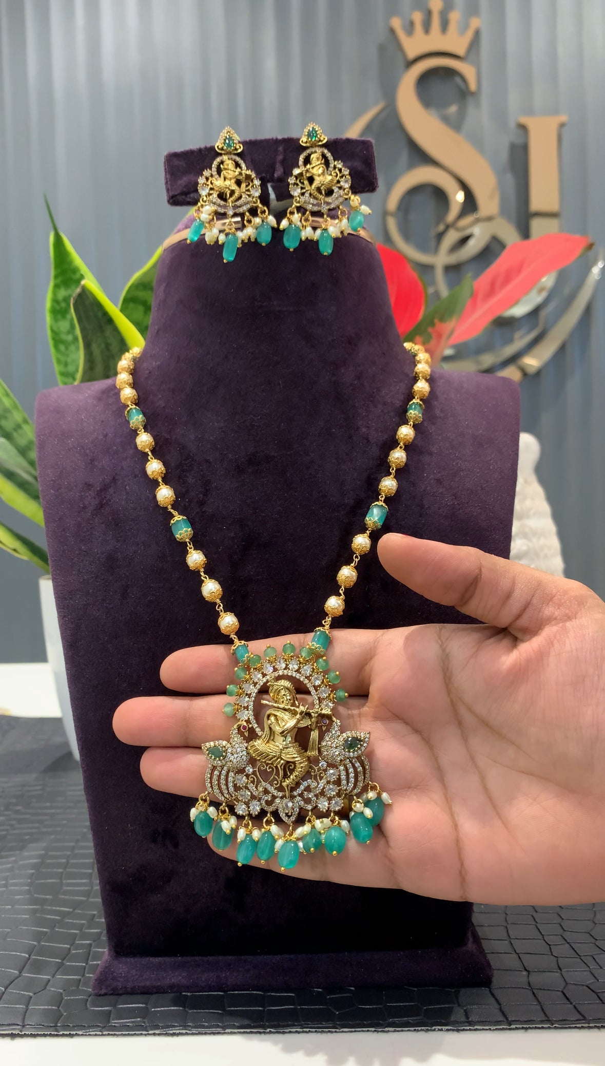 Beautiful krishna locket with customised handmade beads set