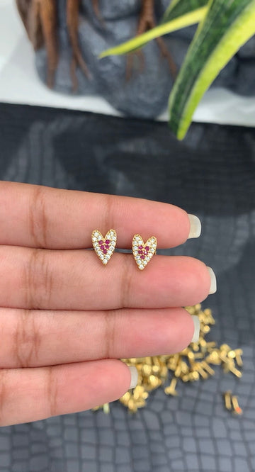 Beautiful Heart Shape White and Ruby stone studs
