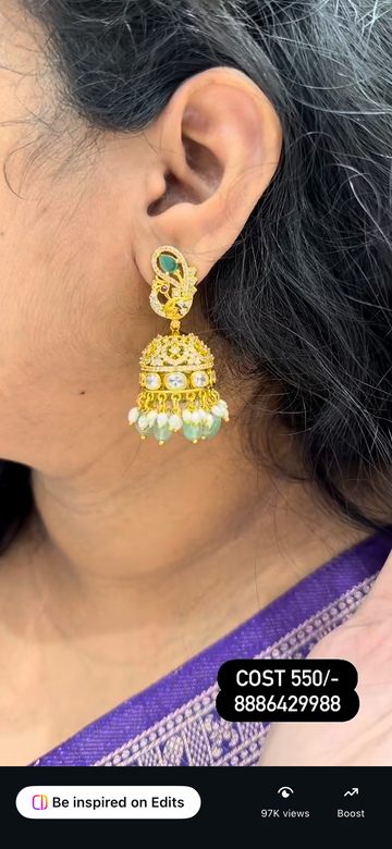 Beautiful Green stone peacock jumkies with Greenbeads making