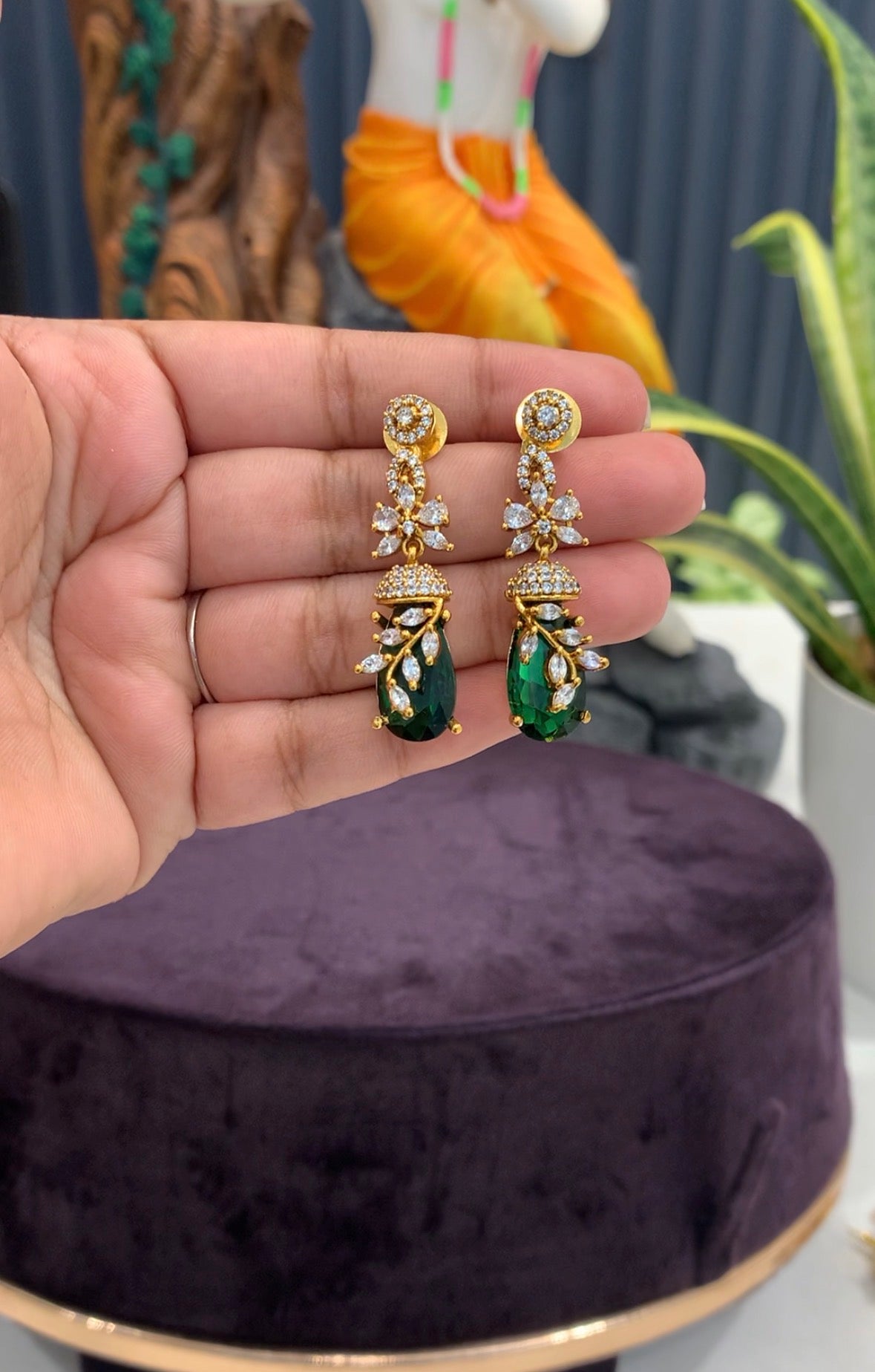 Beautiful gold replica green stone earrings