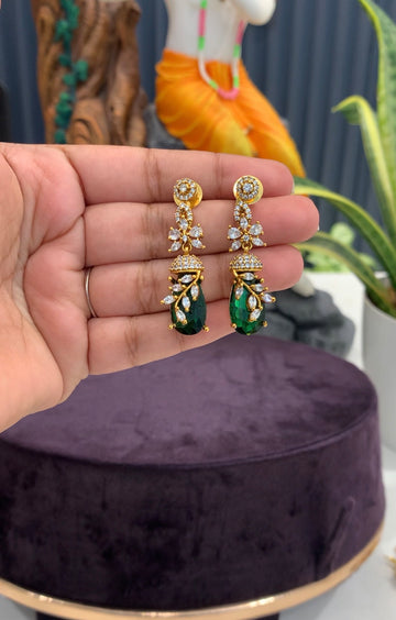 Beautiful gold replica green stone earrings