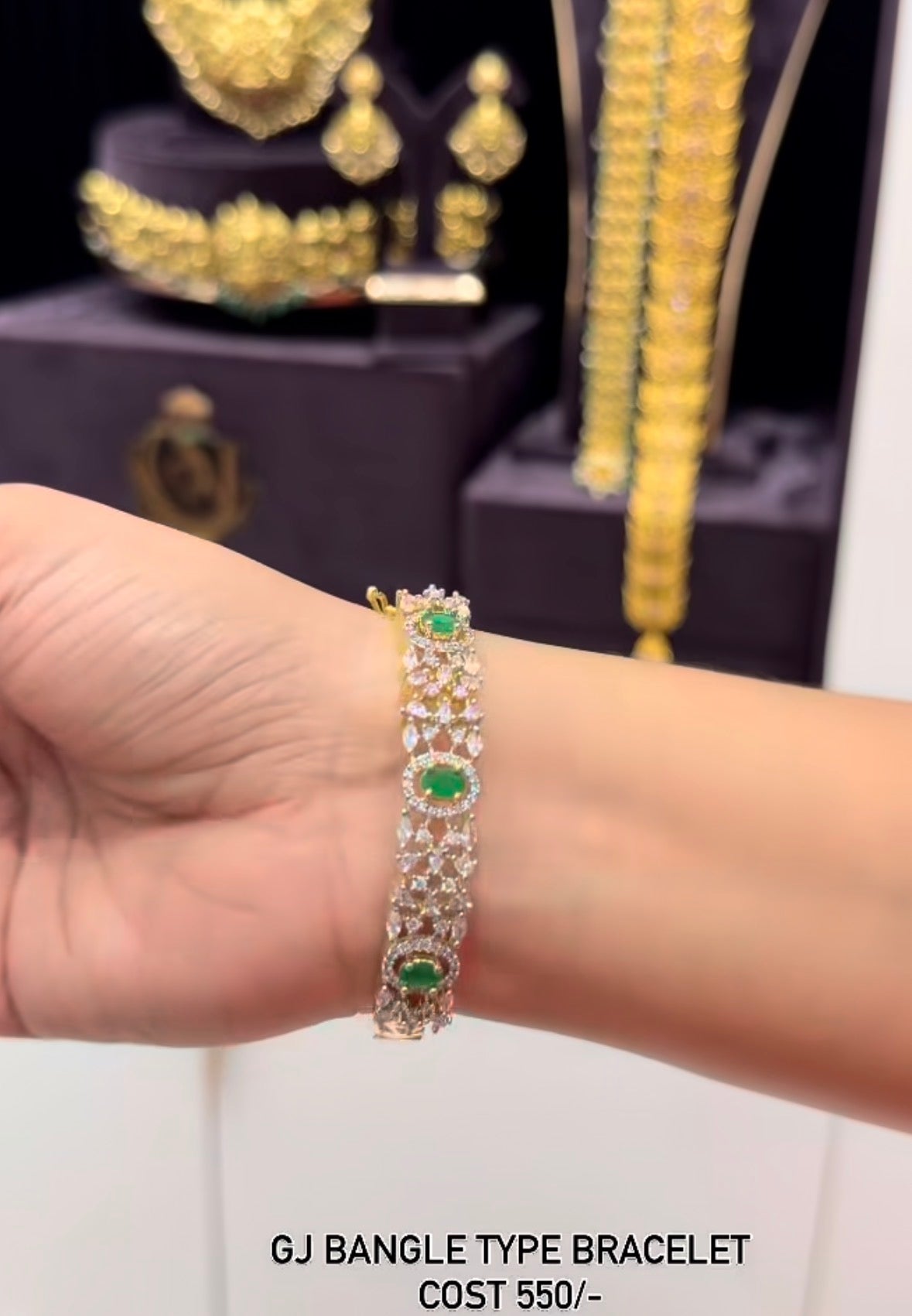 Beautiful green stone GJ polish openable kada bracelet (single)