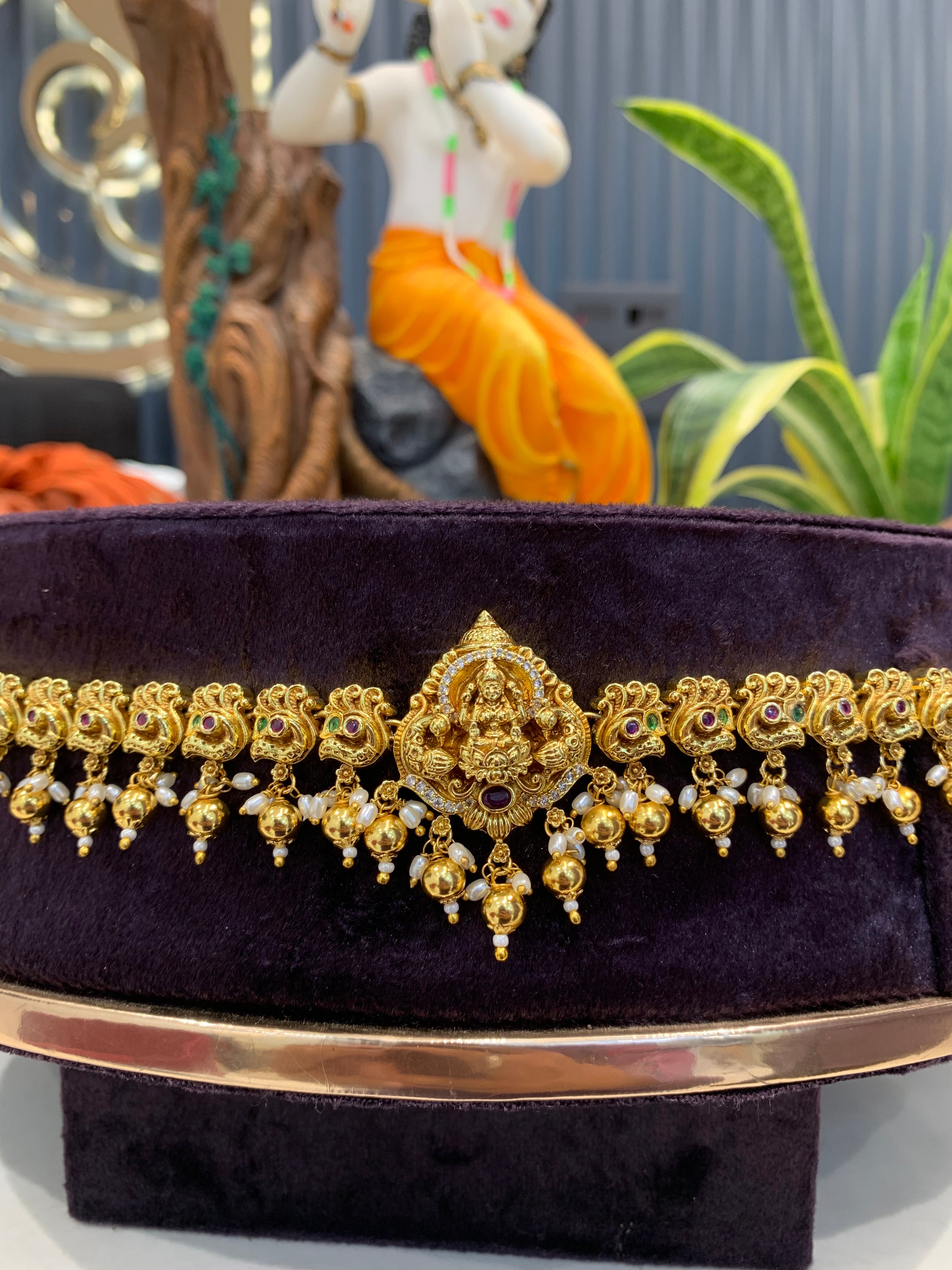Beautiful Lakshmidevi Idol Chain Vaddanam With Gold Balls