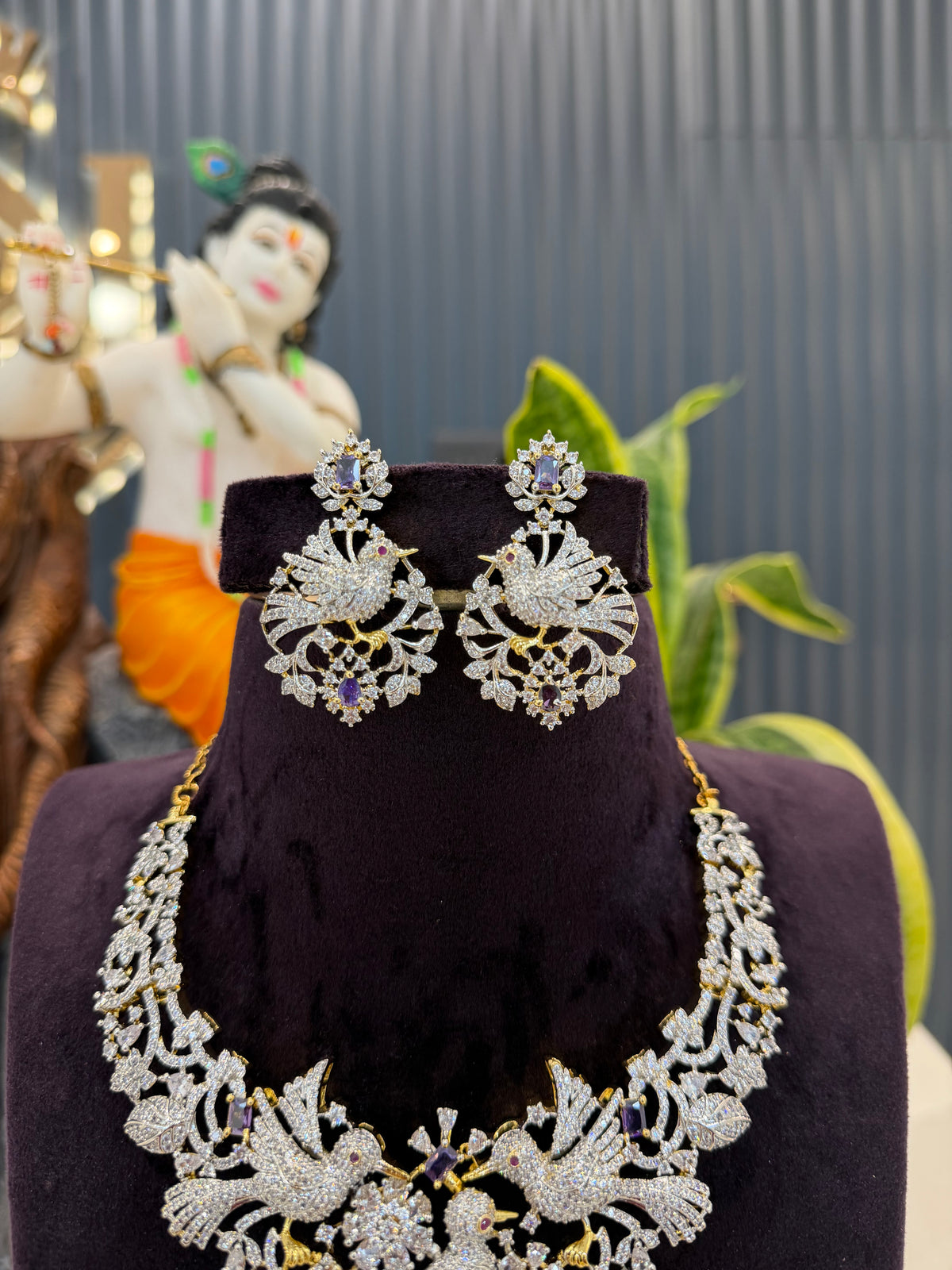 Beautiful Gj polish Parrot Necklace with purple stone