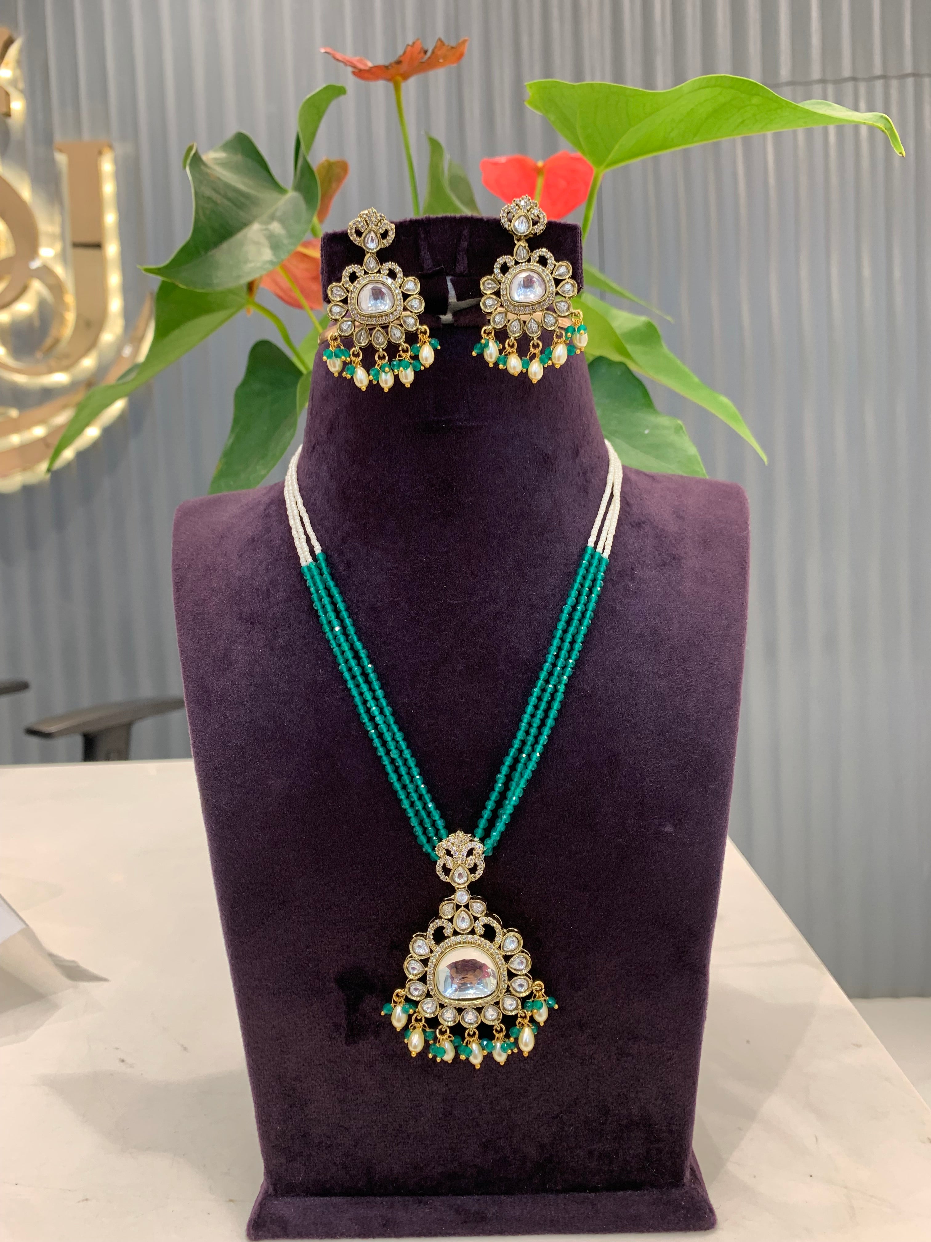 Beautiful Mossanite Stone Pendent Beads set with earrings