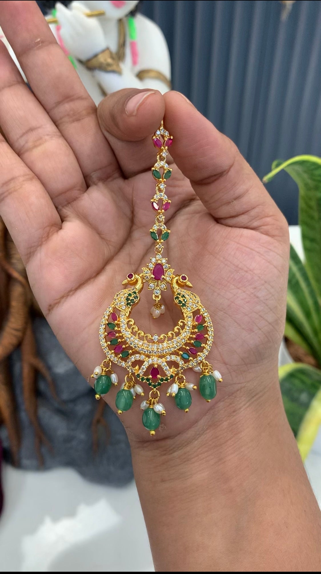 Beautiful Cz stone tikka with gold polish