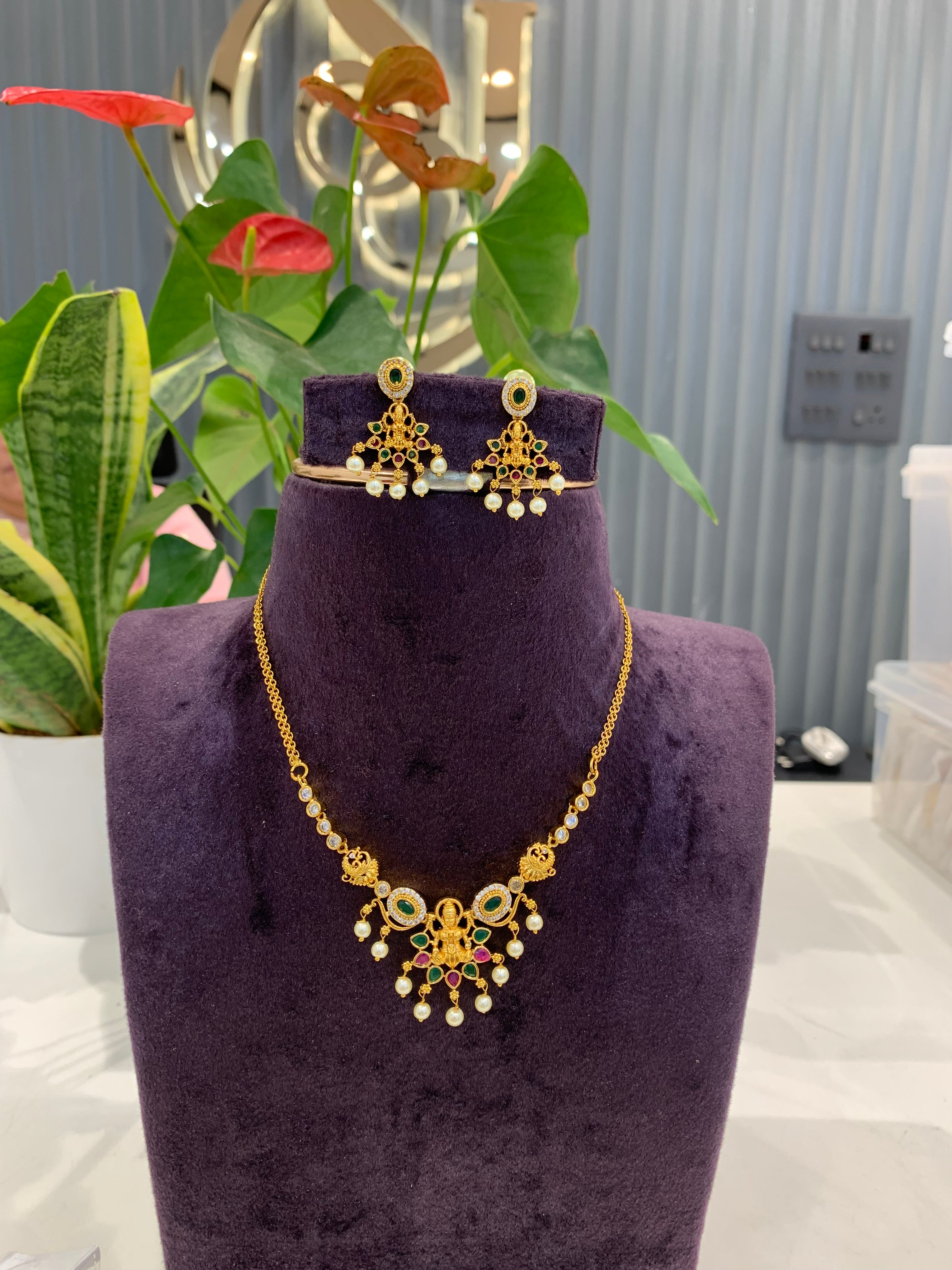 Beautiful simple multi  stone lakshmi devi necklace
