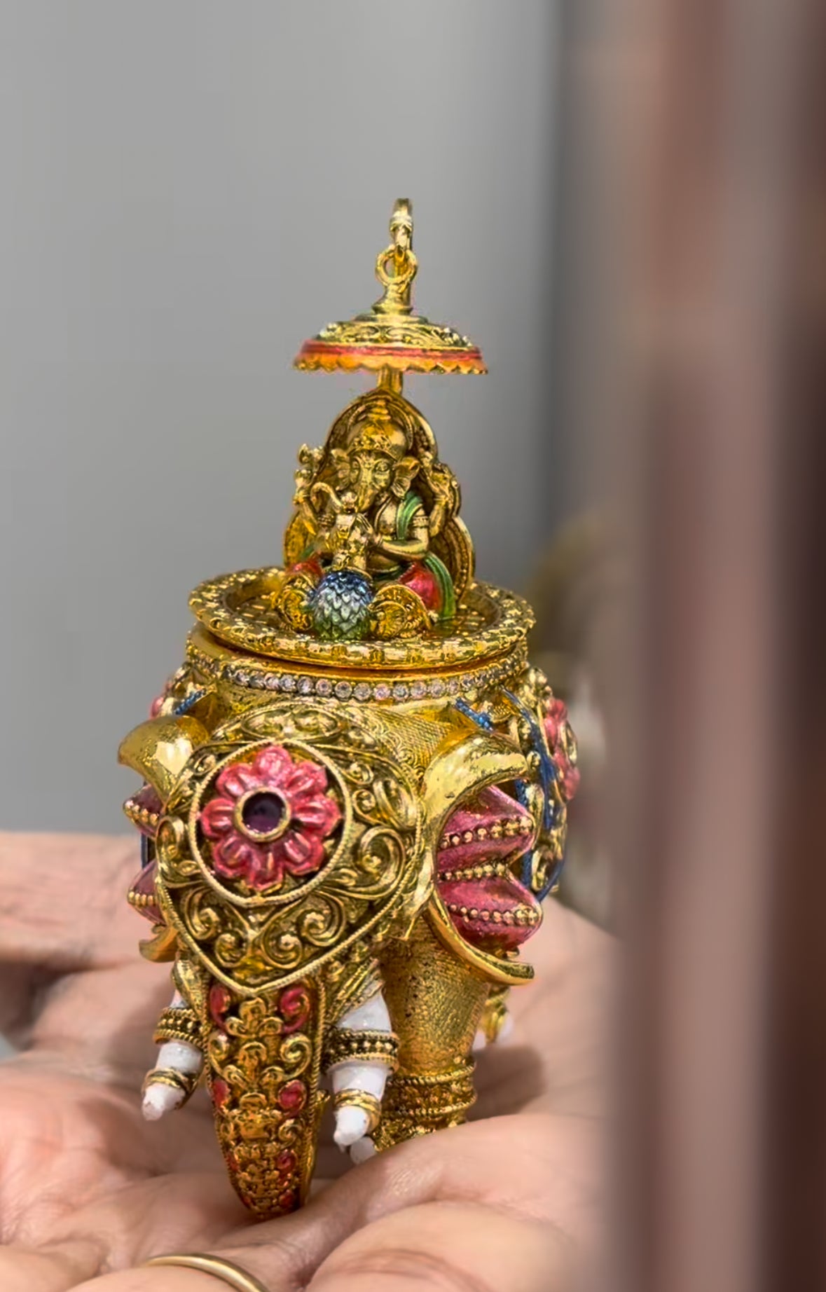 Beautiful Ganesha kumkum barini with meenakari work