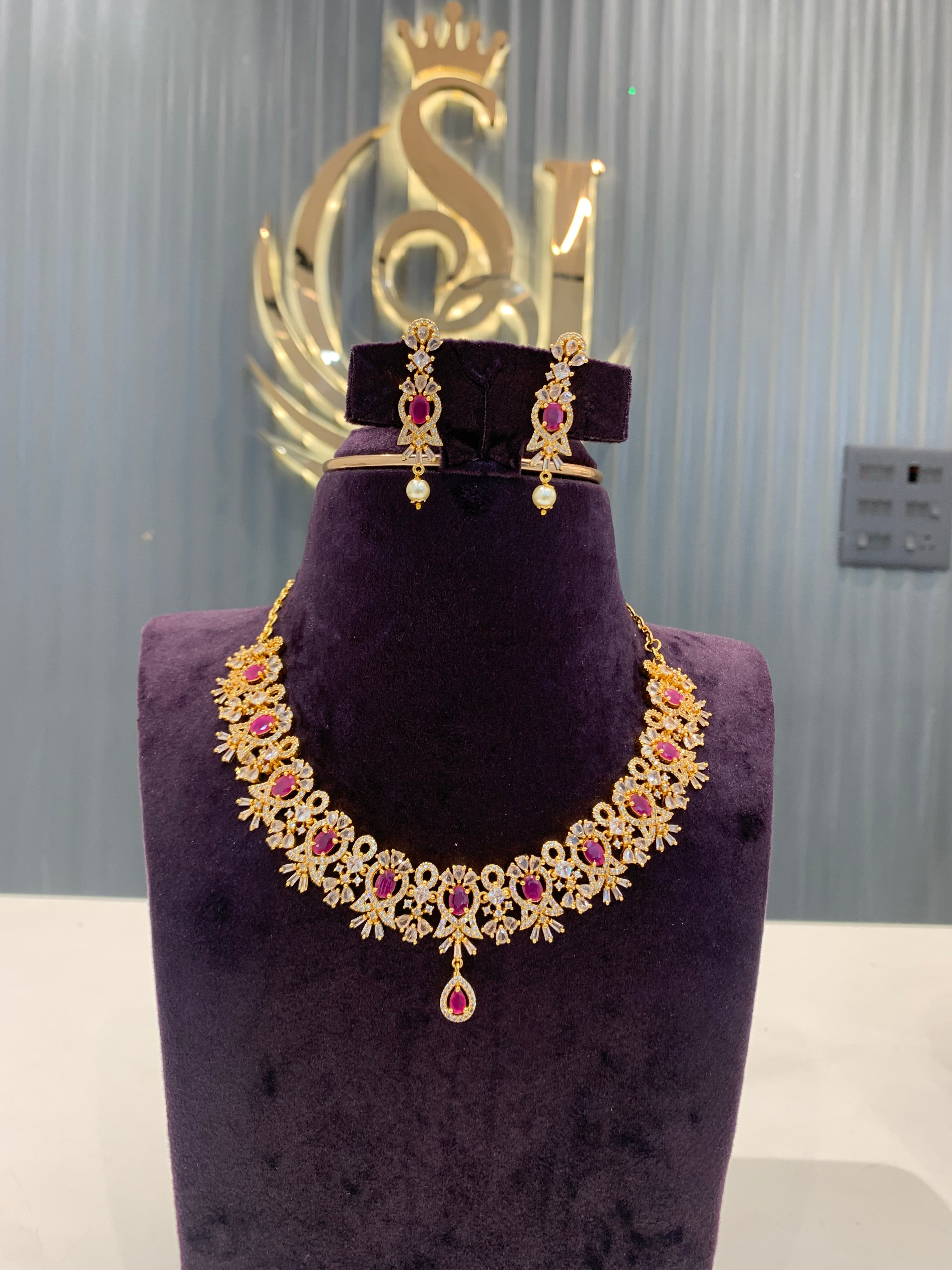 Beautiful CZ necklace with ruby stone