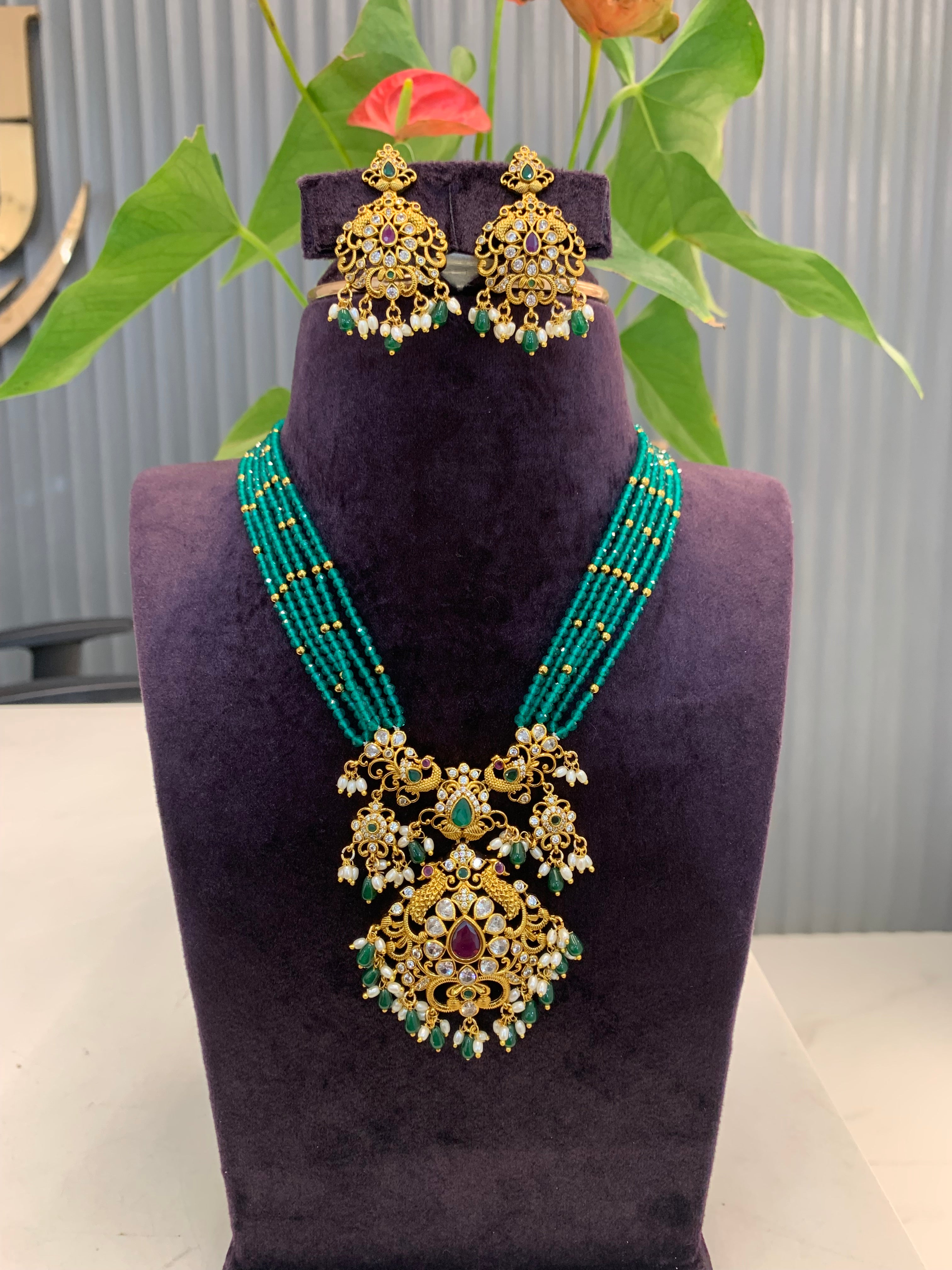 Beautiful Nakshi Locket set with crystal beads 16-18 inches