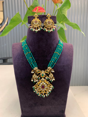 Beautiful Nakshi Locket set with crystal beads 16-18 inches