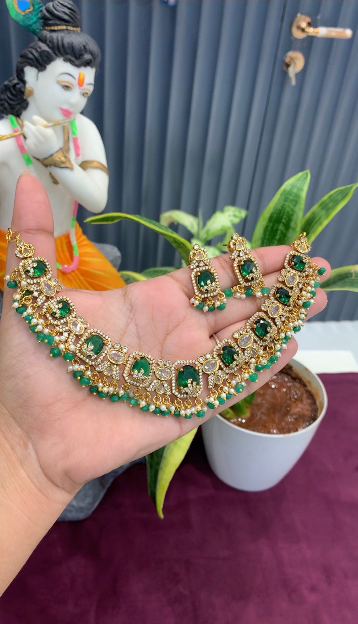 Beautiful party wear green stone necklace