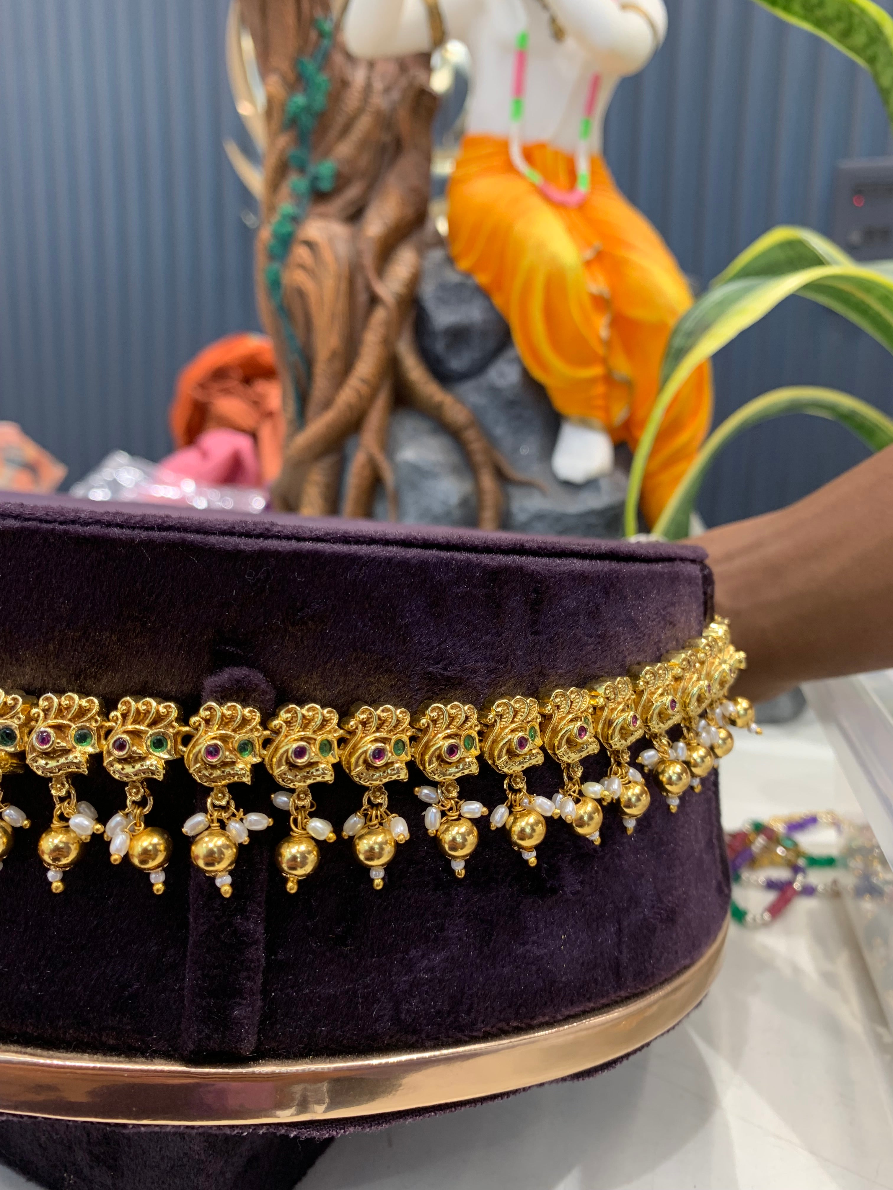 Beautiful Lakshmidevi Idol Chain Vaddanam With Gold Balls