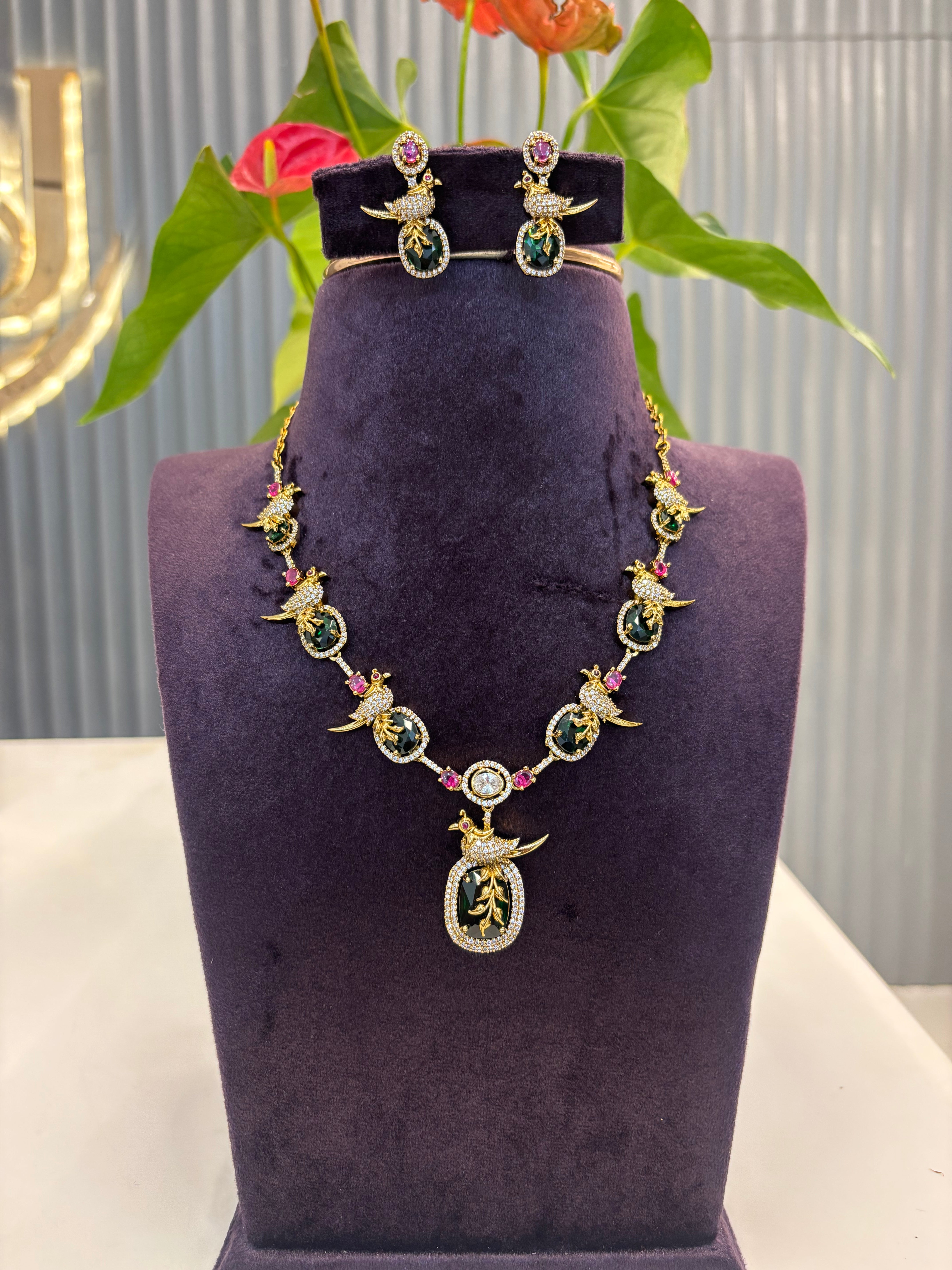 Beautiful Green Stone parrot Necklace