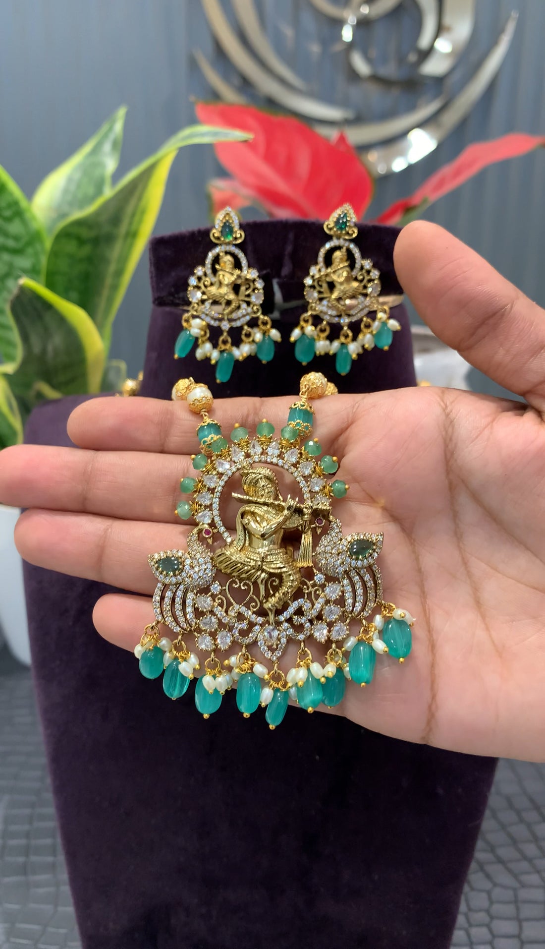 Beautiful krishna locket with customised handmade beads set