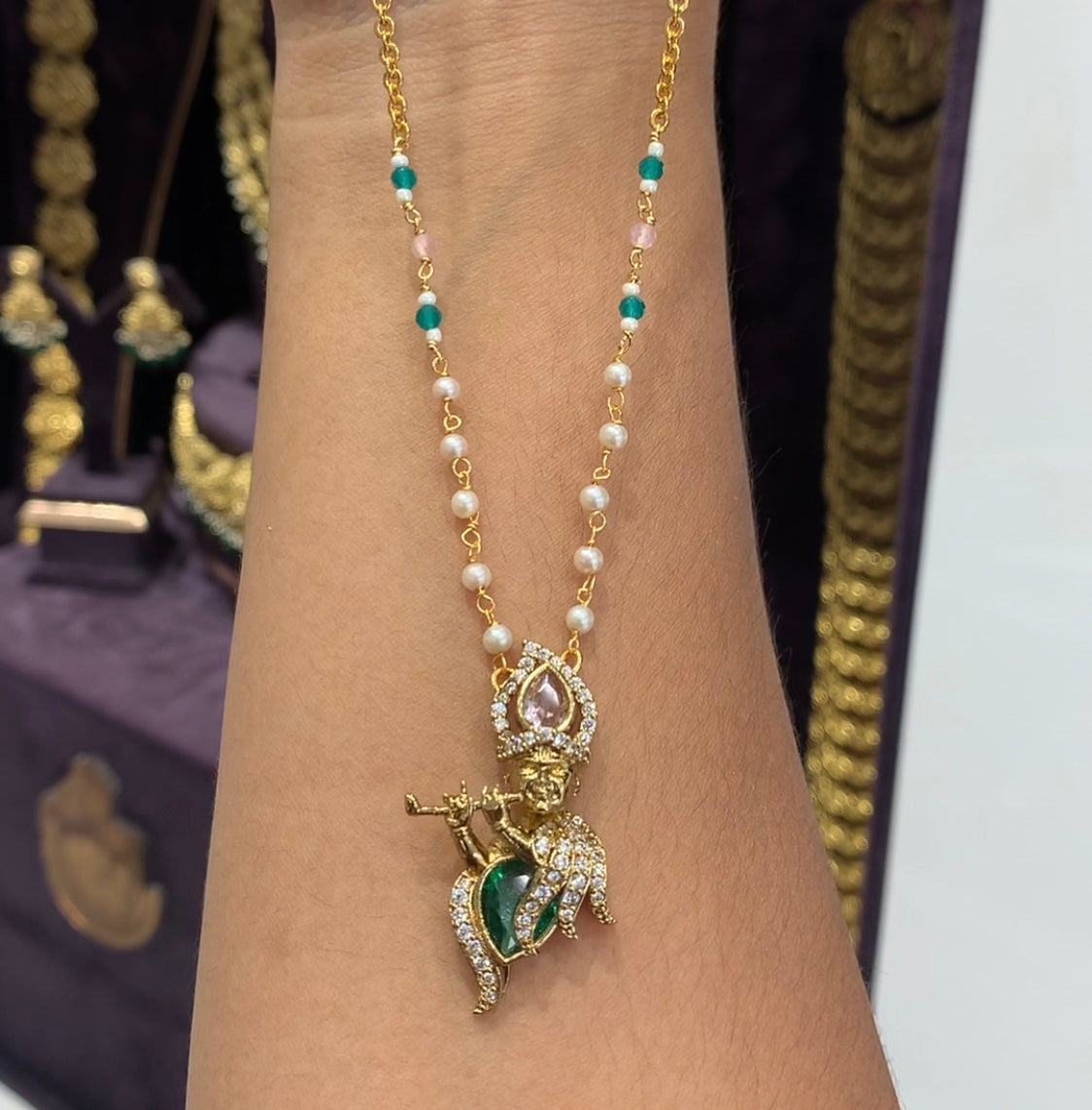 Beautiful cute Krishna locket with handmade chain with pearl chain