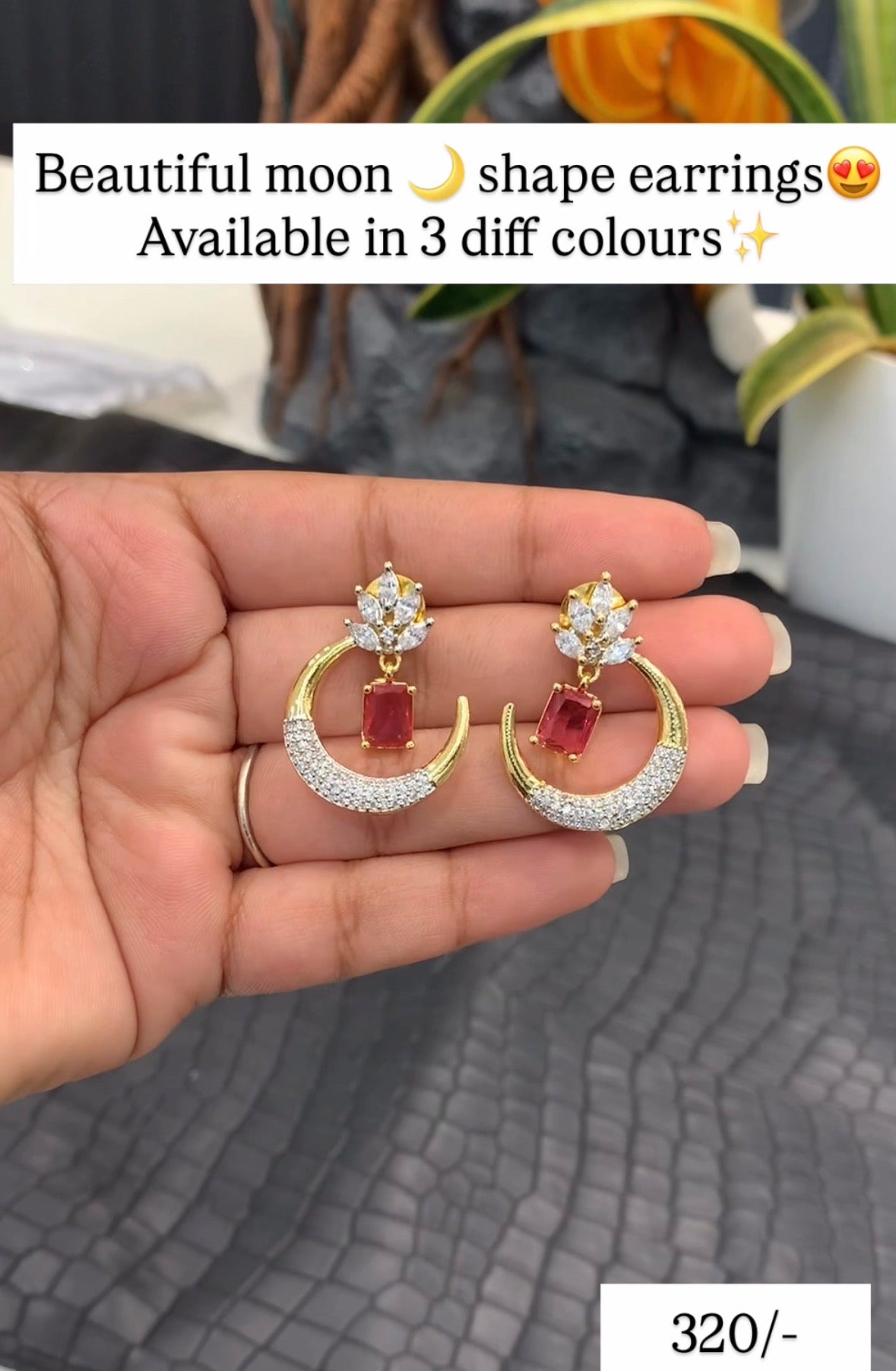 Beautiful red stone moon shape  Earrings