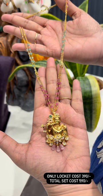 Beautiful customised pendant set with chandraharam and multi beads 18inchs
