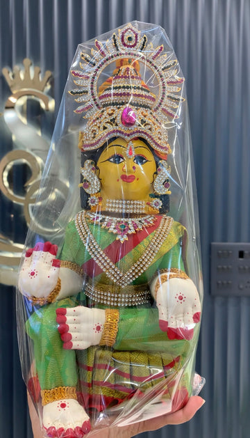 Beautiful parrot green colour ammavari idol height 13 inchs with face width 6inchs