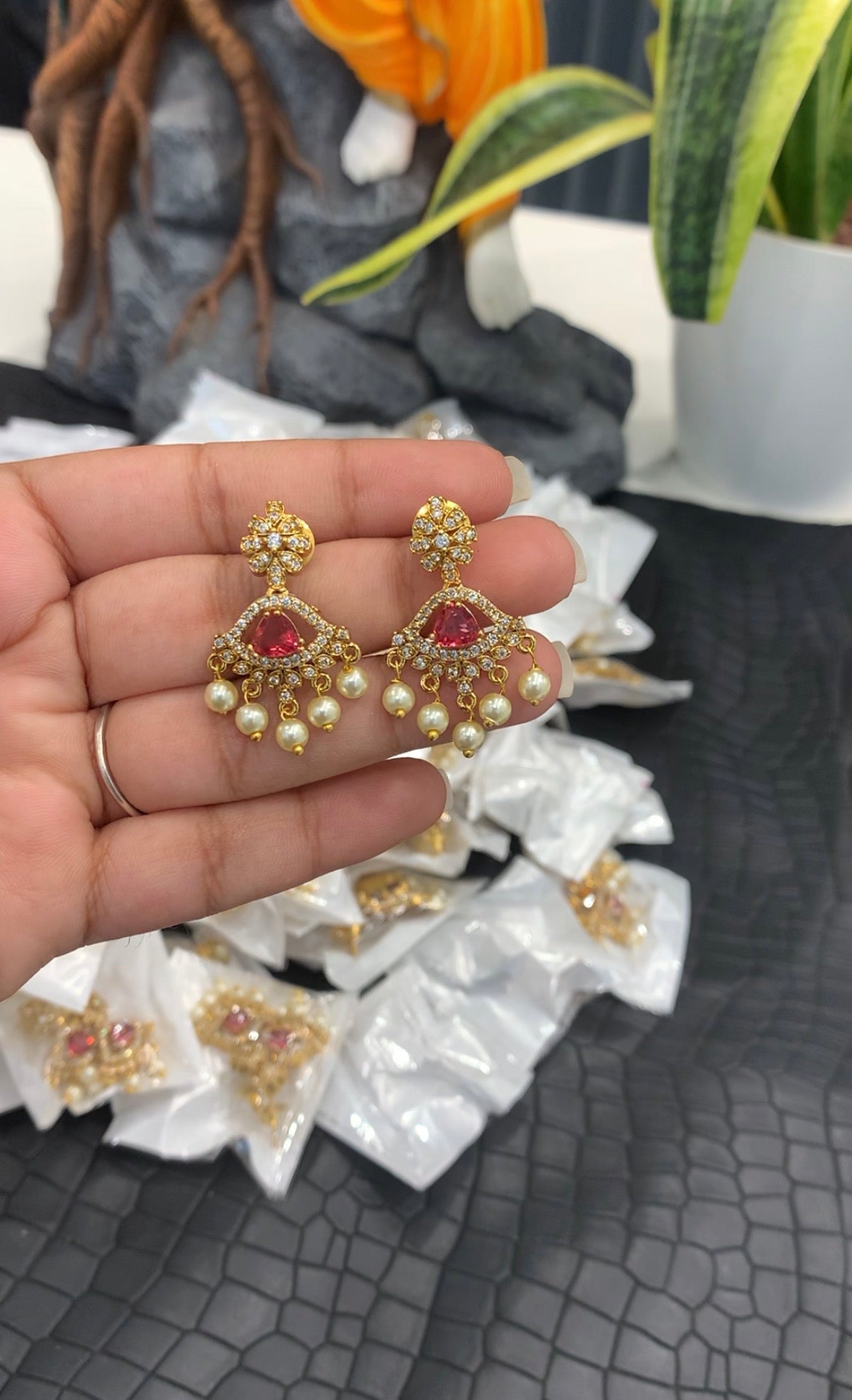 Beautiful red stone earrings