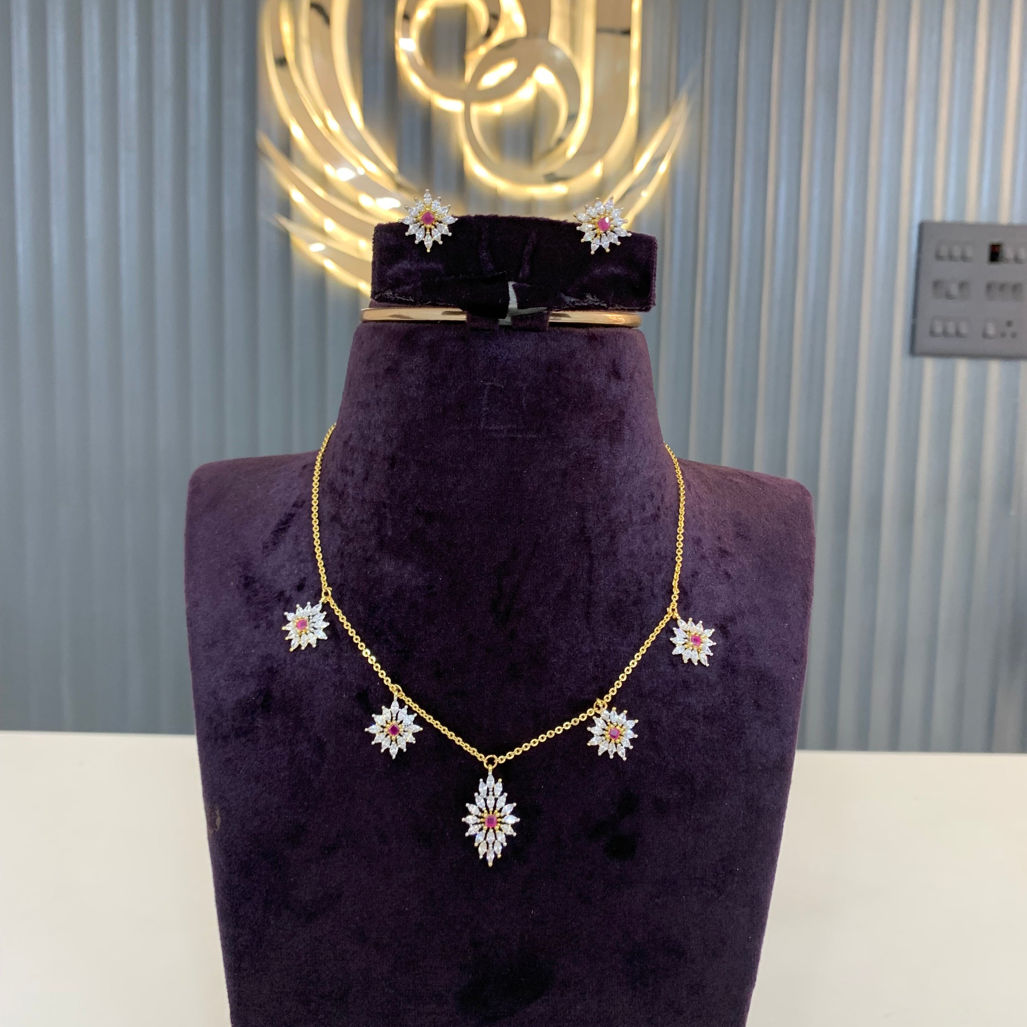 Beautiful diamond replica GJ drops chain set with earrings (18 inch’s )