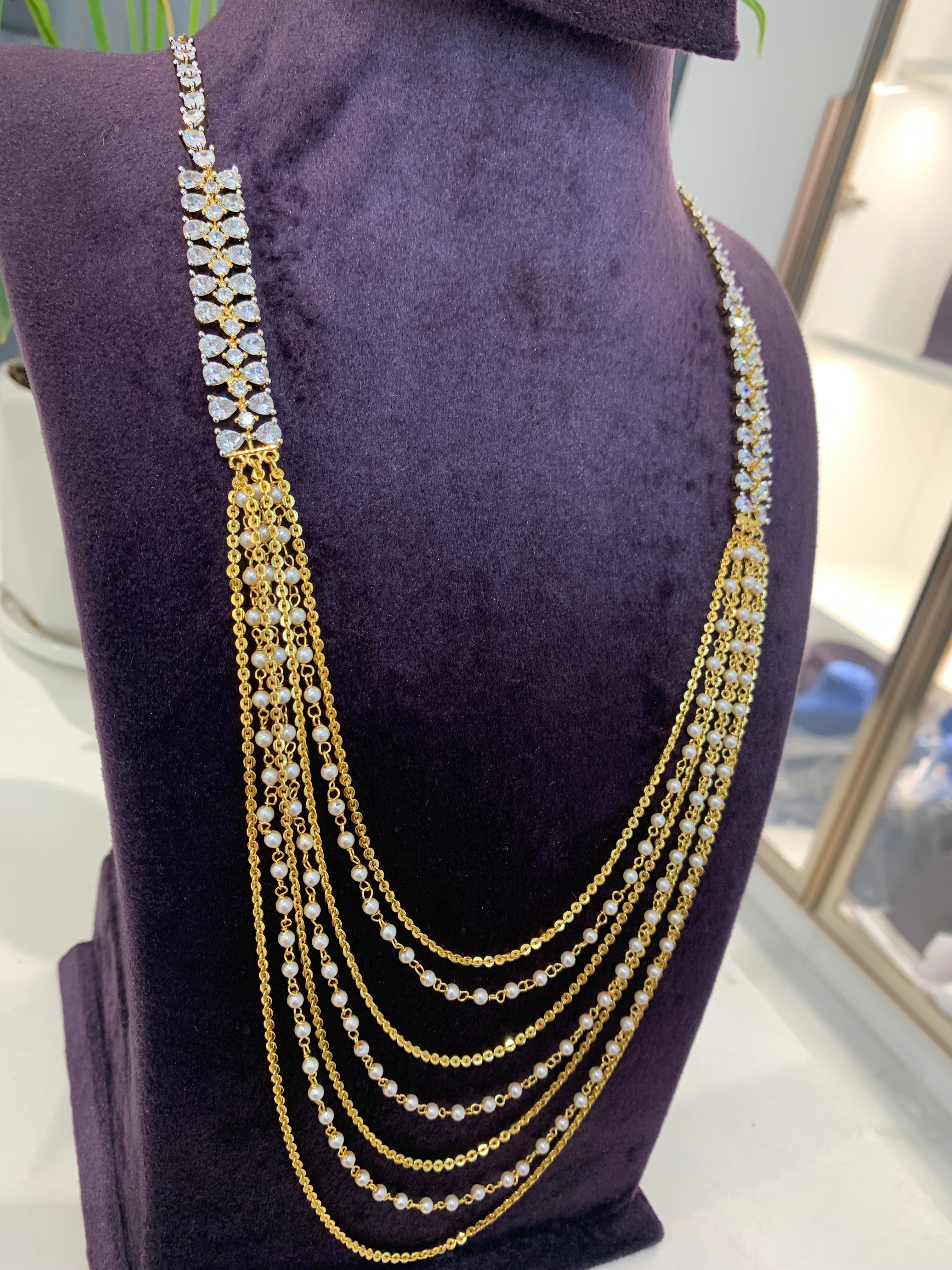 Beautiful Gj side locket with Chandraharam and pearl roll