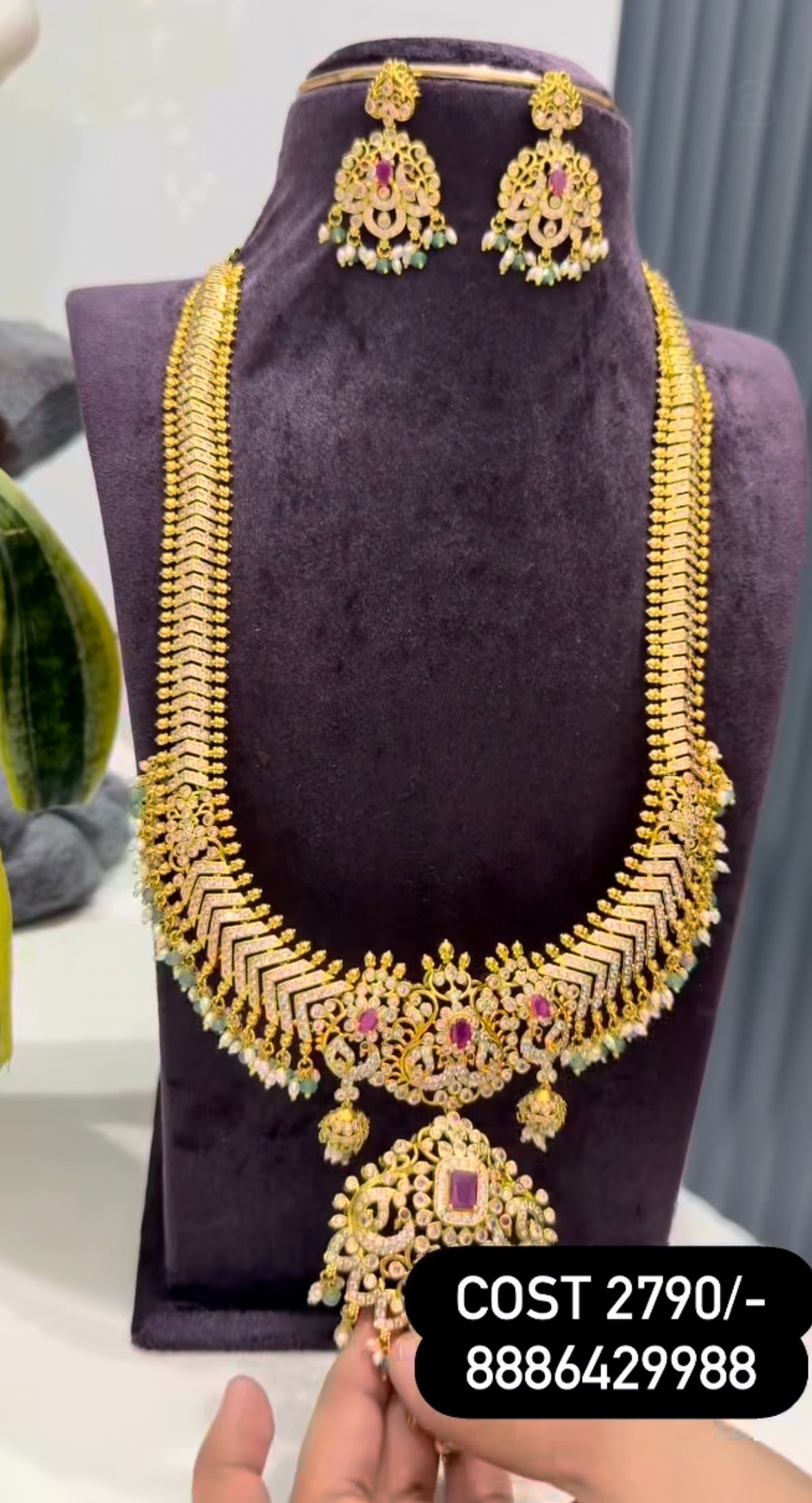 Beautiful customised jilebi pattern ruby stone long haram