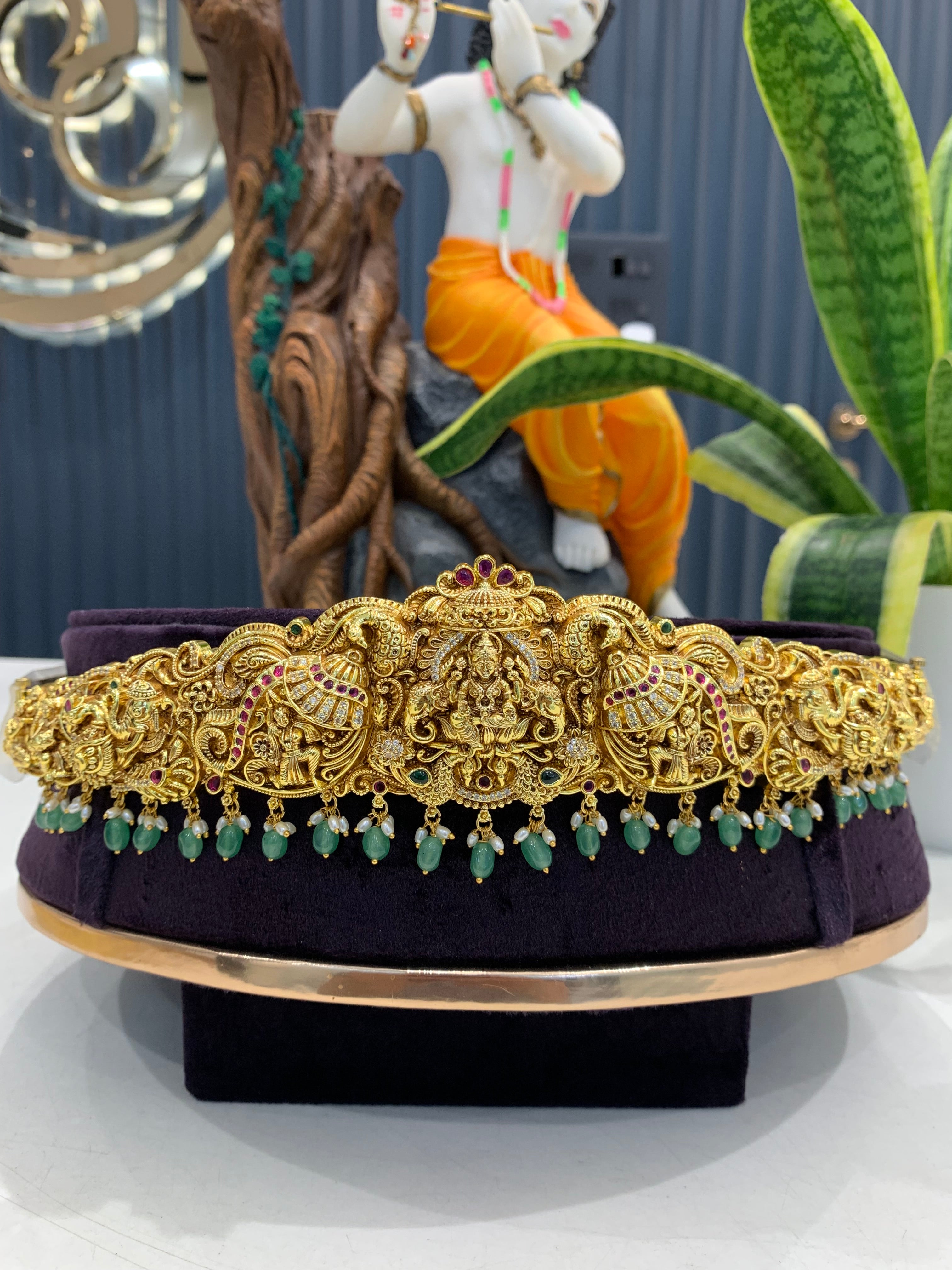 Beautiful customised nakshi 3D vaddanam with green beads
