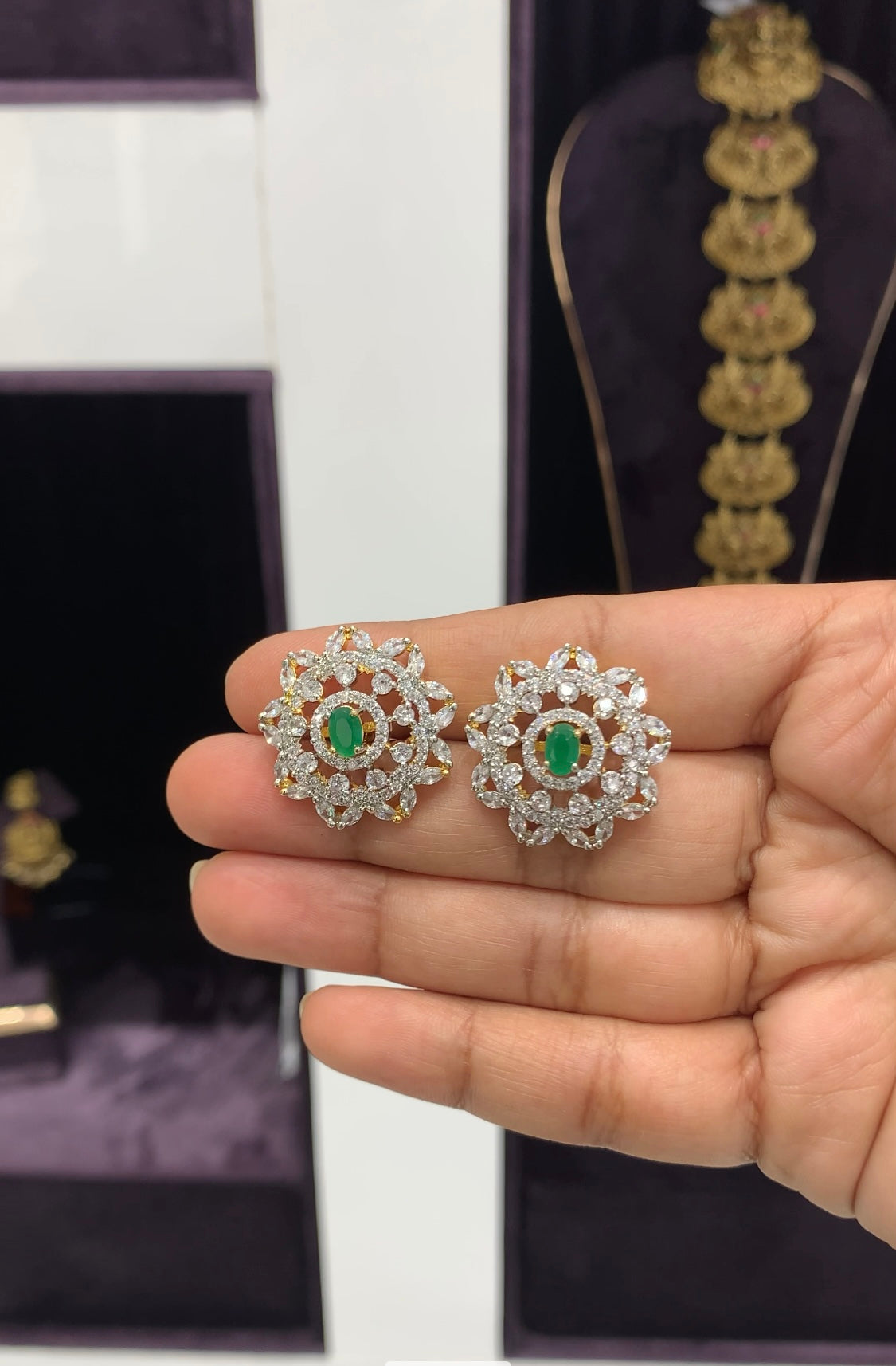 Beautiful GJ green stone studs screw back