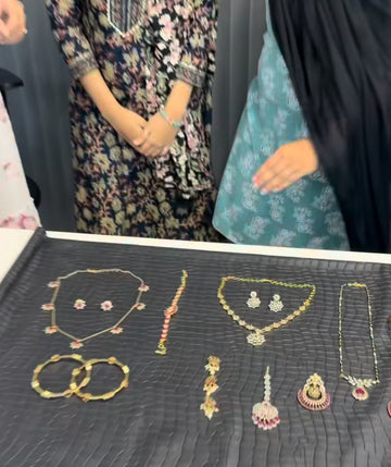 Beautiful pink combo set (offer price mentioned)(simple set +bracelet+tikka+earrings +kada+hairpins+bangles+black beads+simple neckset )