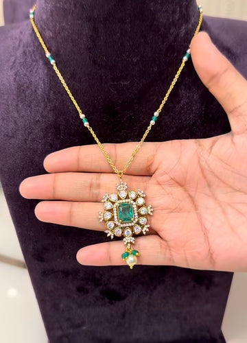 Beautiful Greenstone Locket with Customised Chandraharam Chain (18 inches)