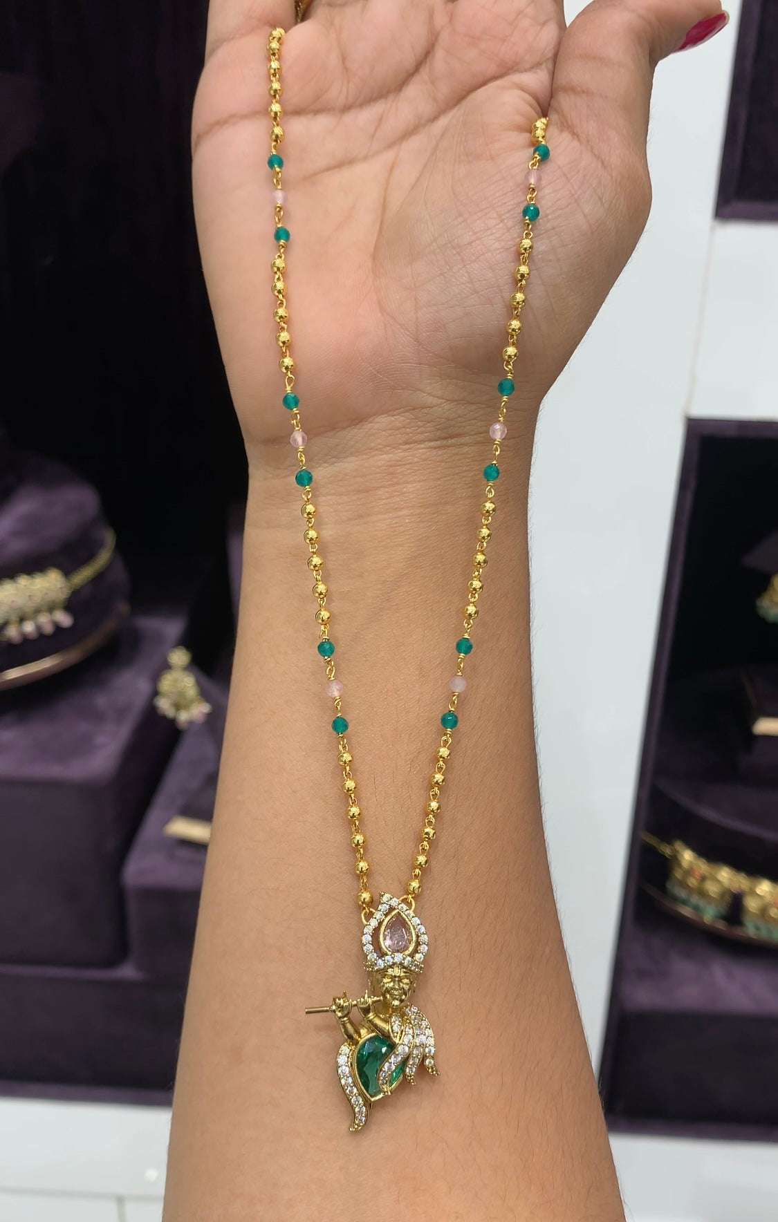 Cute Krishna locket with gold ball  chain