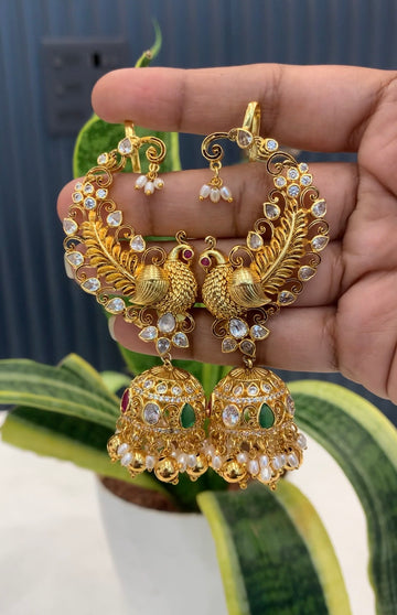 Beautiful Peacock Earcuffs With Gold Balls